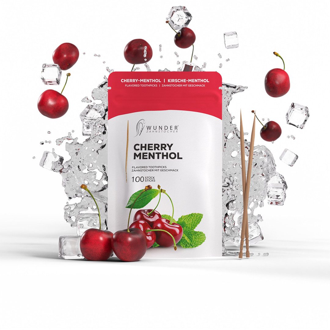 Wunder Zahnstocher Mundpflegecenter mit Geschmack Kirsch-Menthol - 100er Refillpack im Nachfüllbeutel, frischer Atem - Alternative zu Kaugummi - zuckerfrei & kalorienfrei