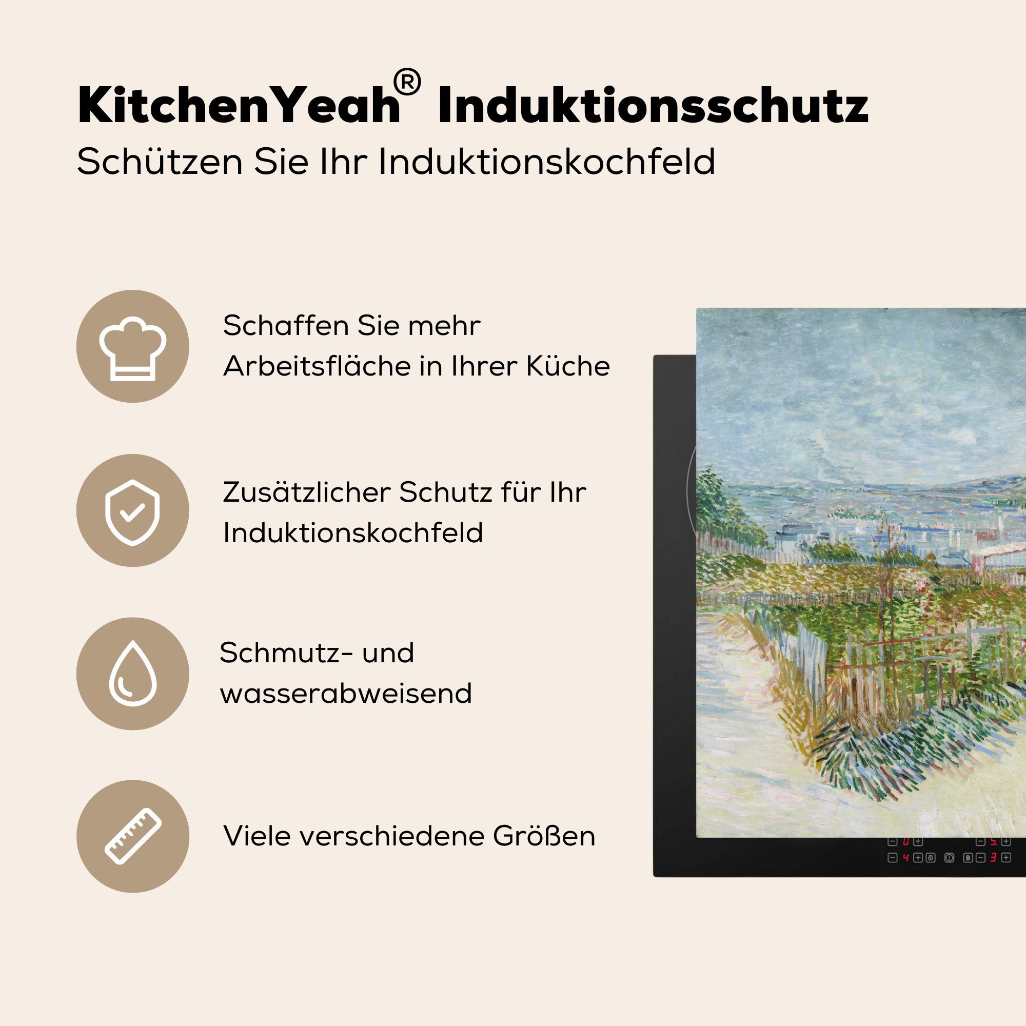 die Montmartre: für MuchoWow cm, Ceranfeldabdeckung küche, Herdblende-/Abdeckplatte - Induktionsmatte van Vinyl, Mühle tlg), der (1 59x52 von Galette Vincent hinter Gogh,