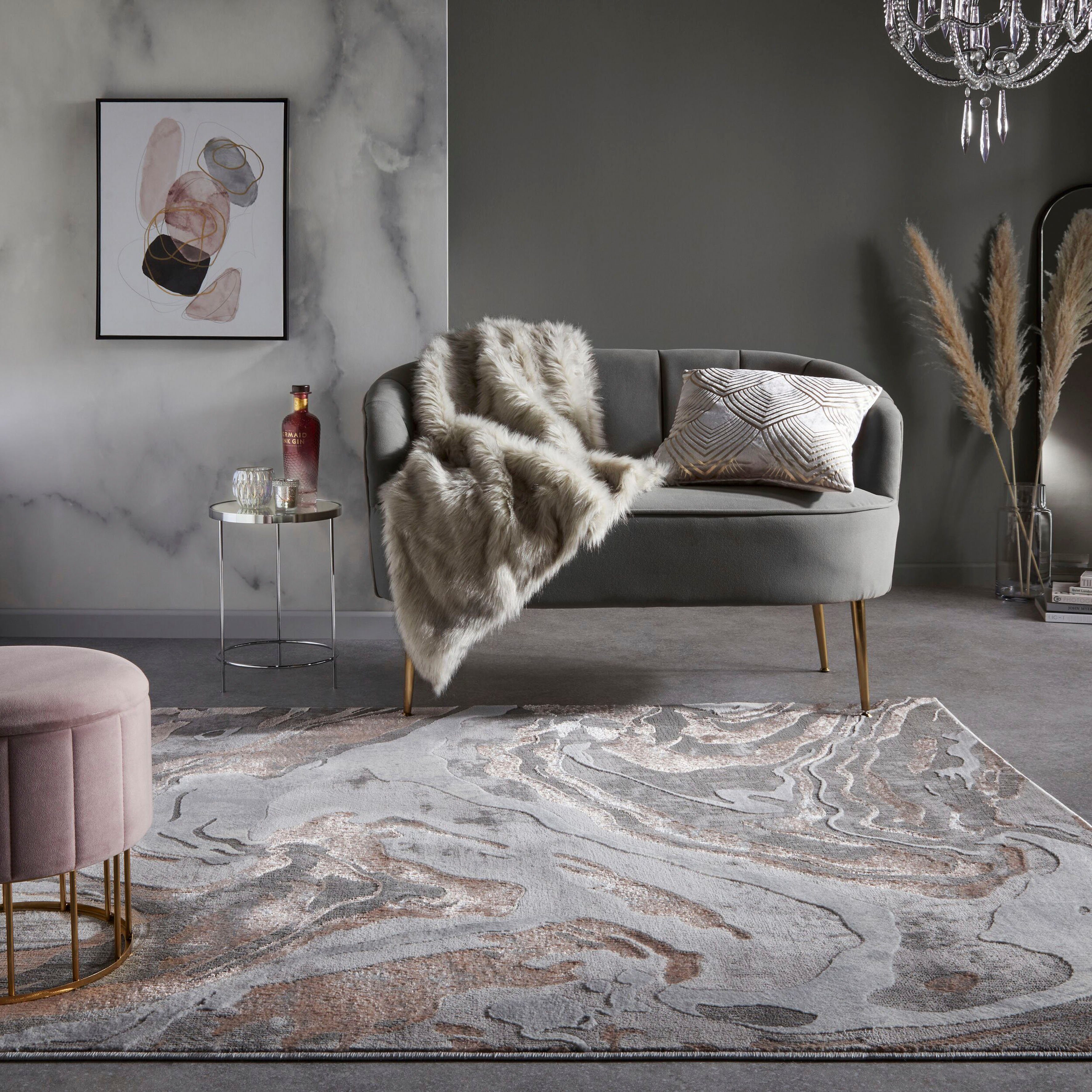 Teppich Marbled, FLAIR RUGS, Glanz, Marmor-Design 12 modernes rechteckig, Höhe: dezenter mm, mehrfarbig, rosé