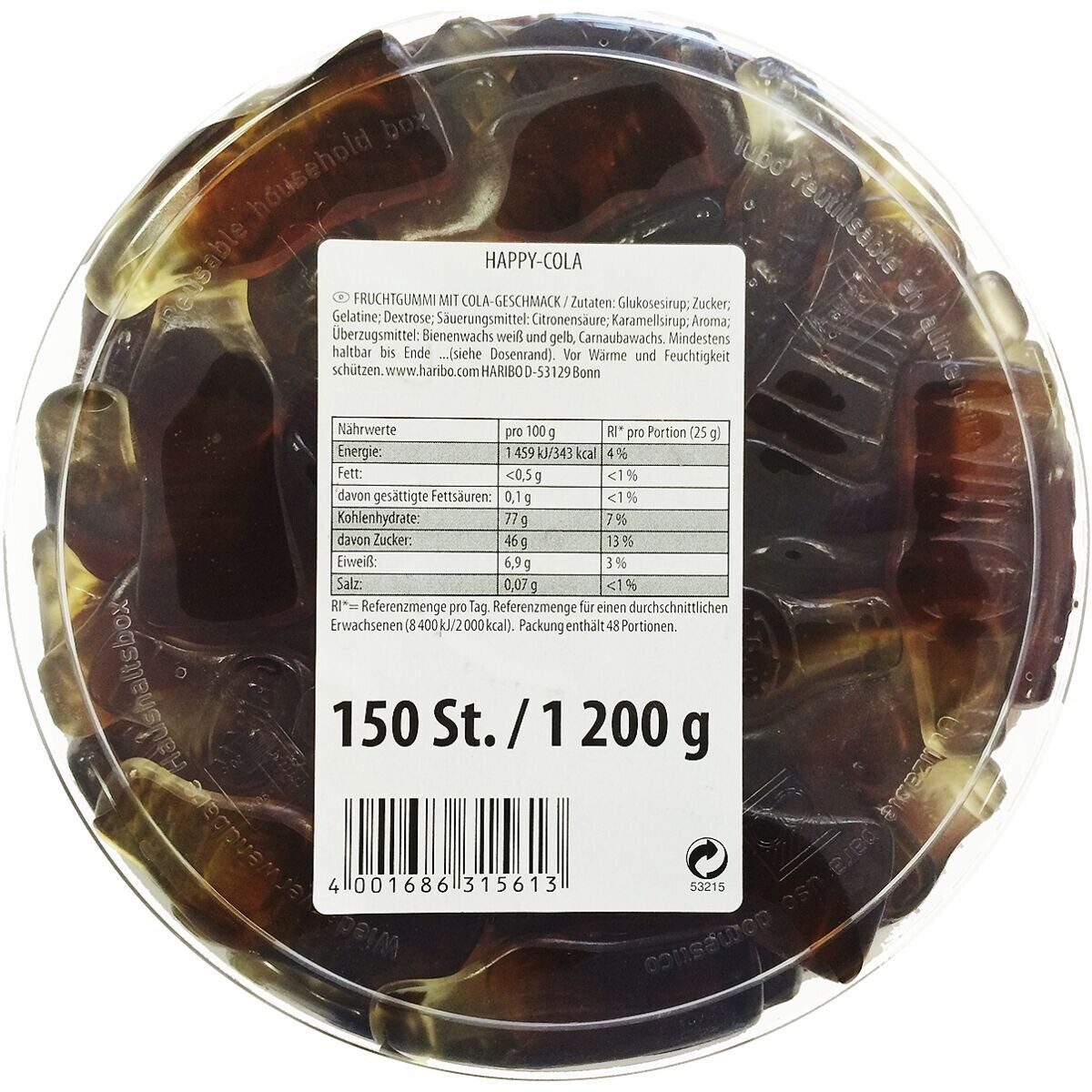 HARIBO Süßigkeit Happy Cola, 150 Stück /1200 g
