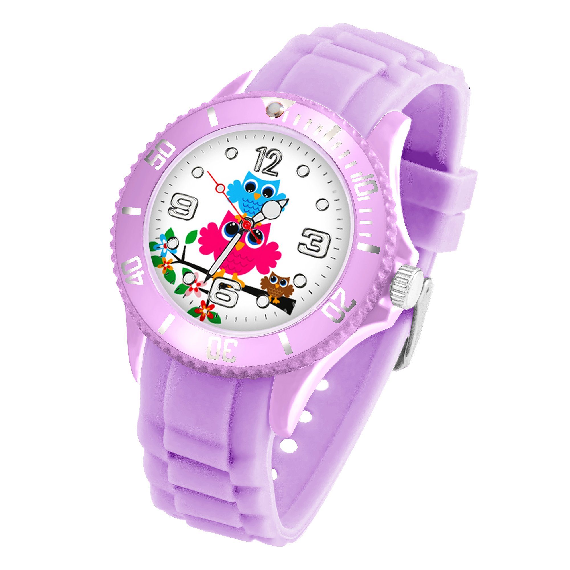 Quarzuhr Kinder Armbanduhr Silikon Eulen Analog Uhr Bunt