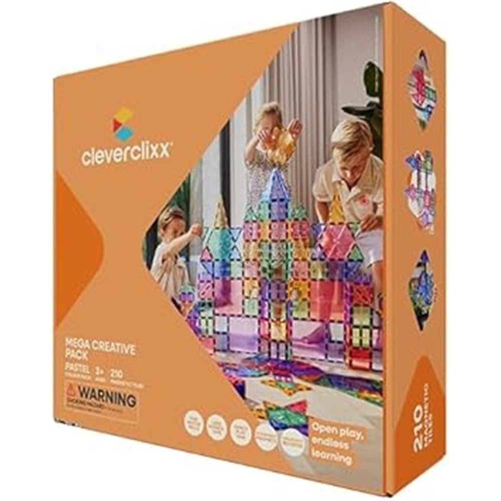 Cleverclixx Cleverclixx Mega-Kreativ-Bausatz in Pastellfarben 210 Teile Magnetspielbausteine, langlebiges Magnetspielzeug, robuste Bauweise, erweiterbar