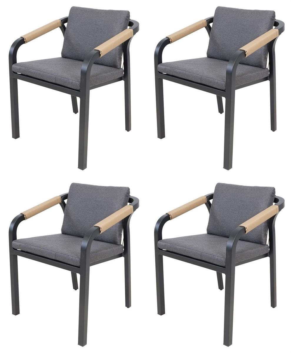 Gartenstuhl Lesli Living 4er-Set Stapelstuhl mit Armlehnen "Rimini Black"