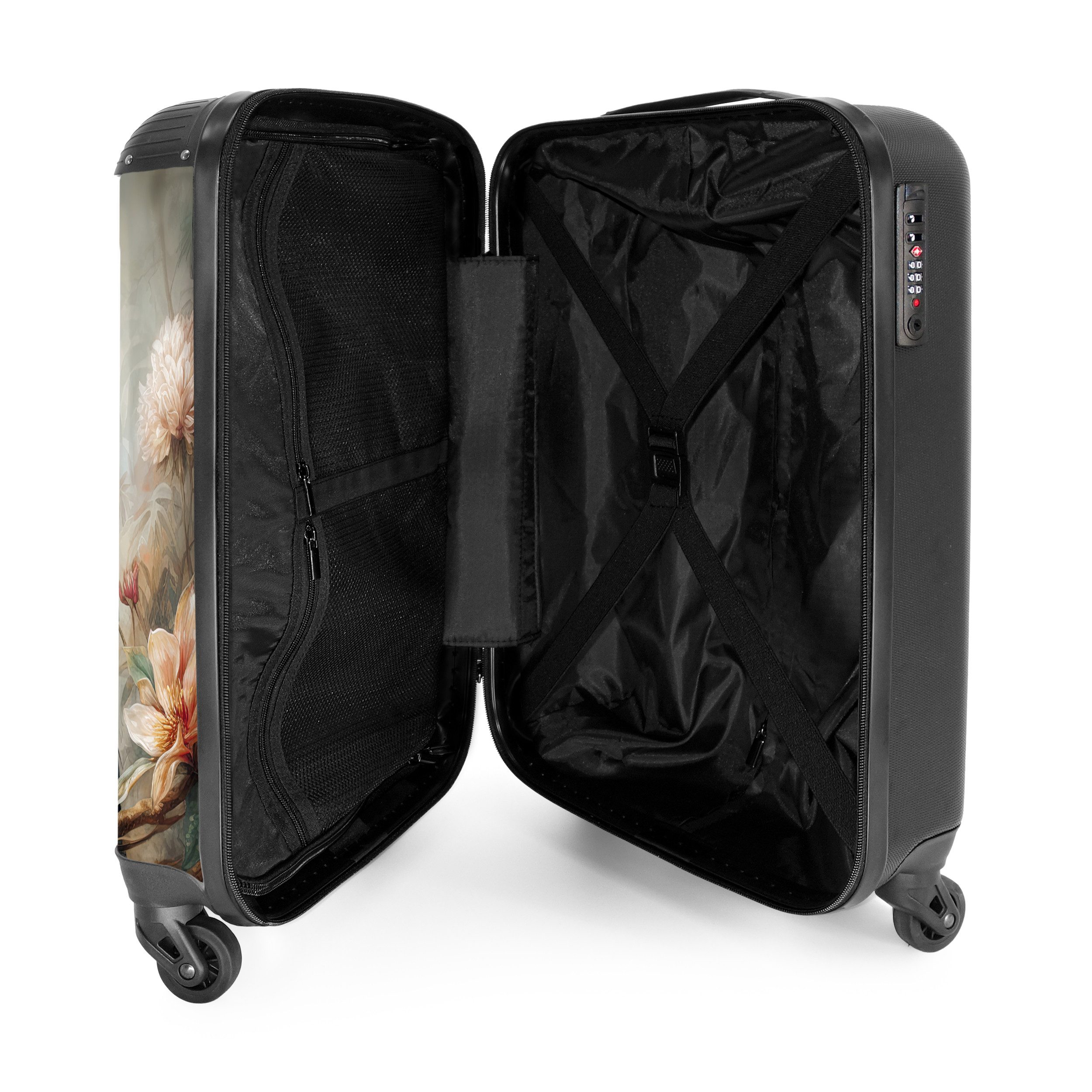 NoBoringSuitcases.com© Hartschalen-Trolley Tukan - Vögel - Blumen - Dschungel 55x35x20cm, 4 Rollen, Reisetasche mit Rollen, Koffer Handgepäck Flugzeug