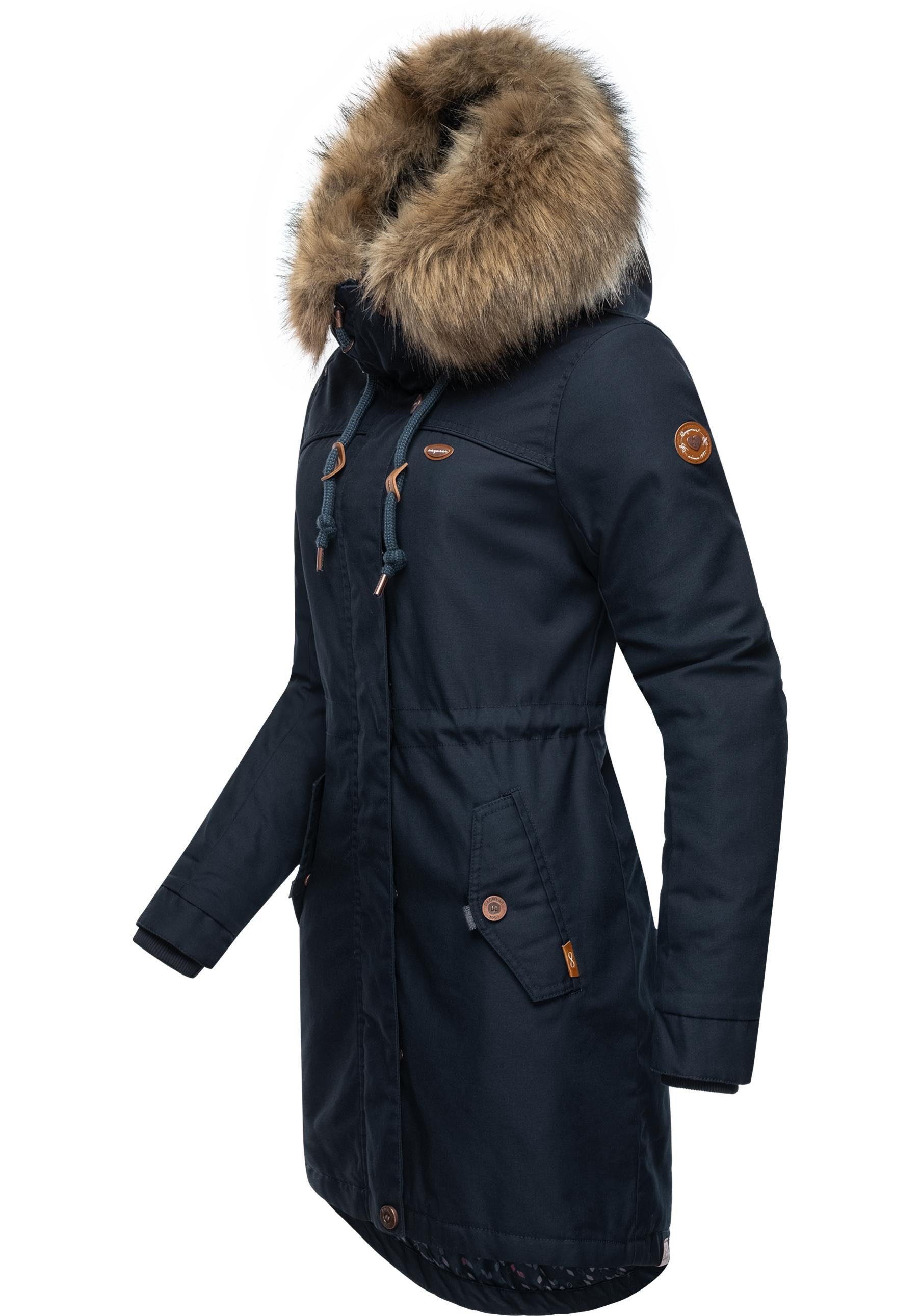 Ragwear Winterjacke Tawny Kapuze stylischer Winterparka und mit Kunstfellkragen großer hellmarine