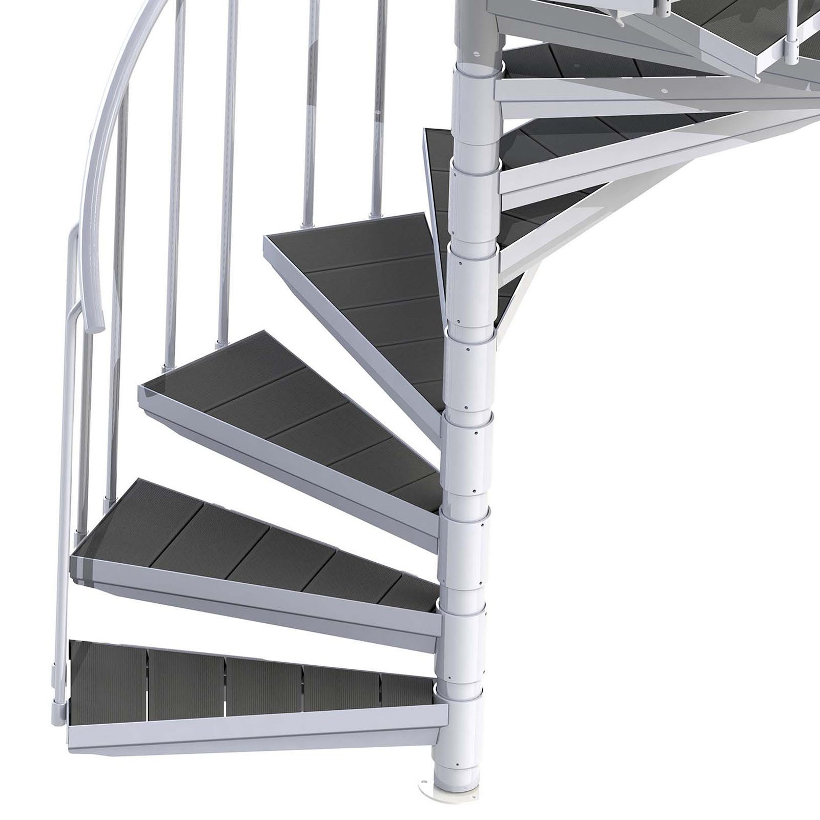 Scalant Außentreppe Spindeltreppe Scarvo L, für Geschosshöhen bis 521 cm, Stufen mit WPC Belag, (Durchmesser: 130 cm), Aluminium Verbindungselemente
