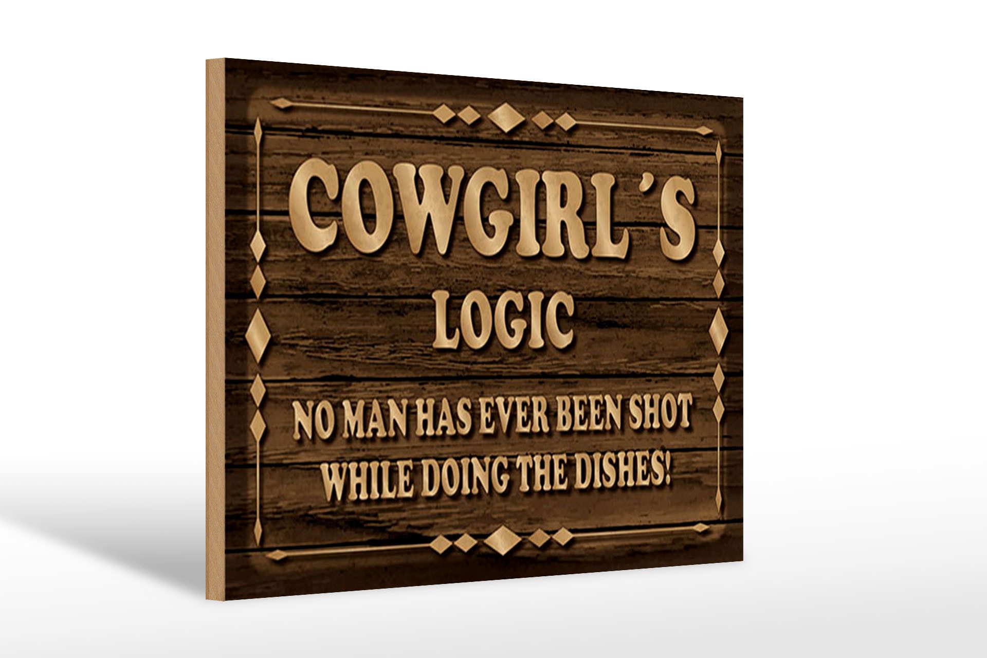 Holzbild Spruch 12x18 cm Cowgirls logic