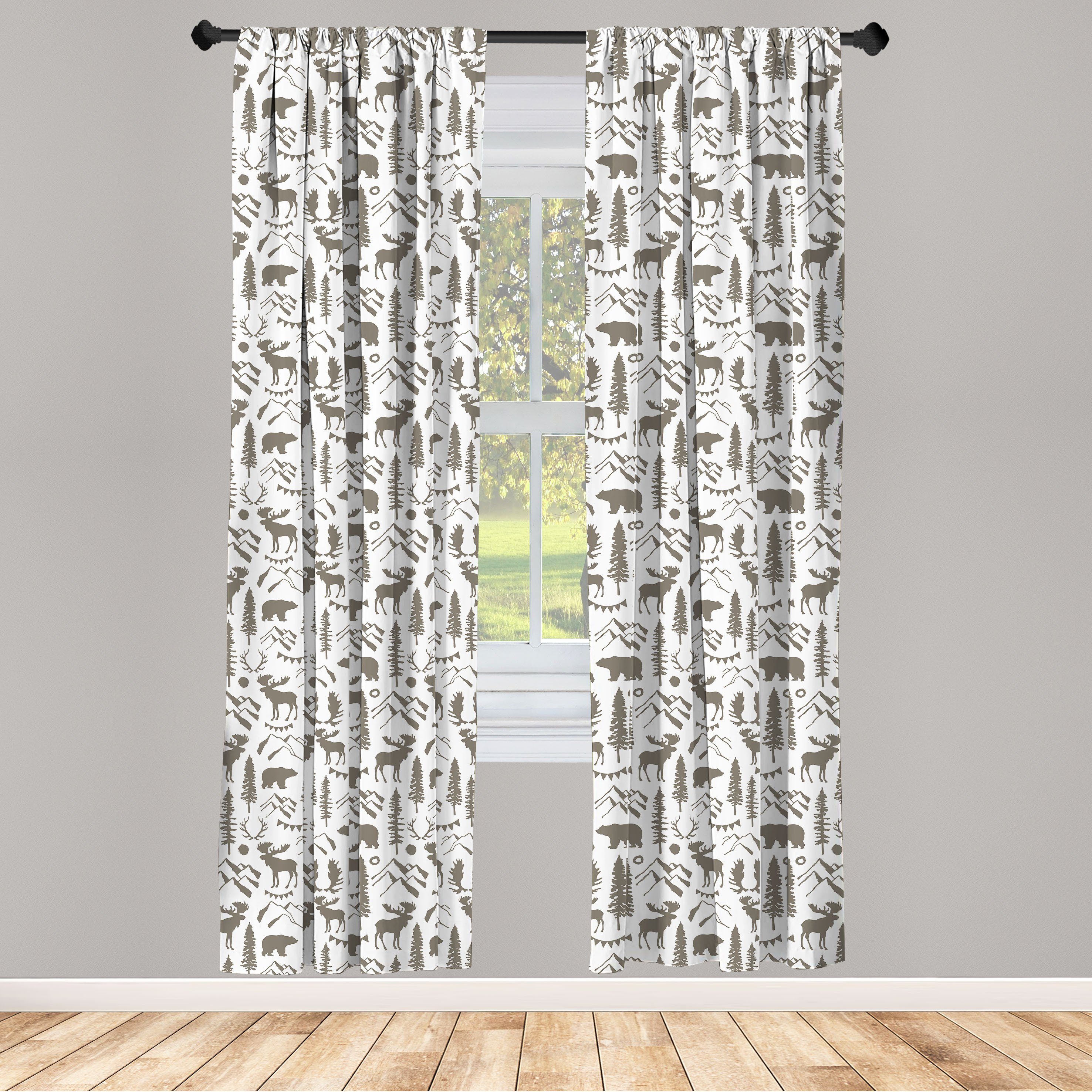 Gardine Vorhang für Wohnzimmer Schlafzimmer Dekor, Abakuhaus, Microfaser, Northwoods Wild Nature Theme