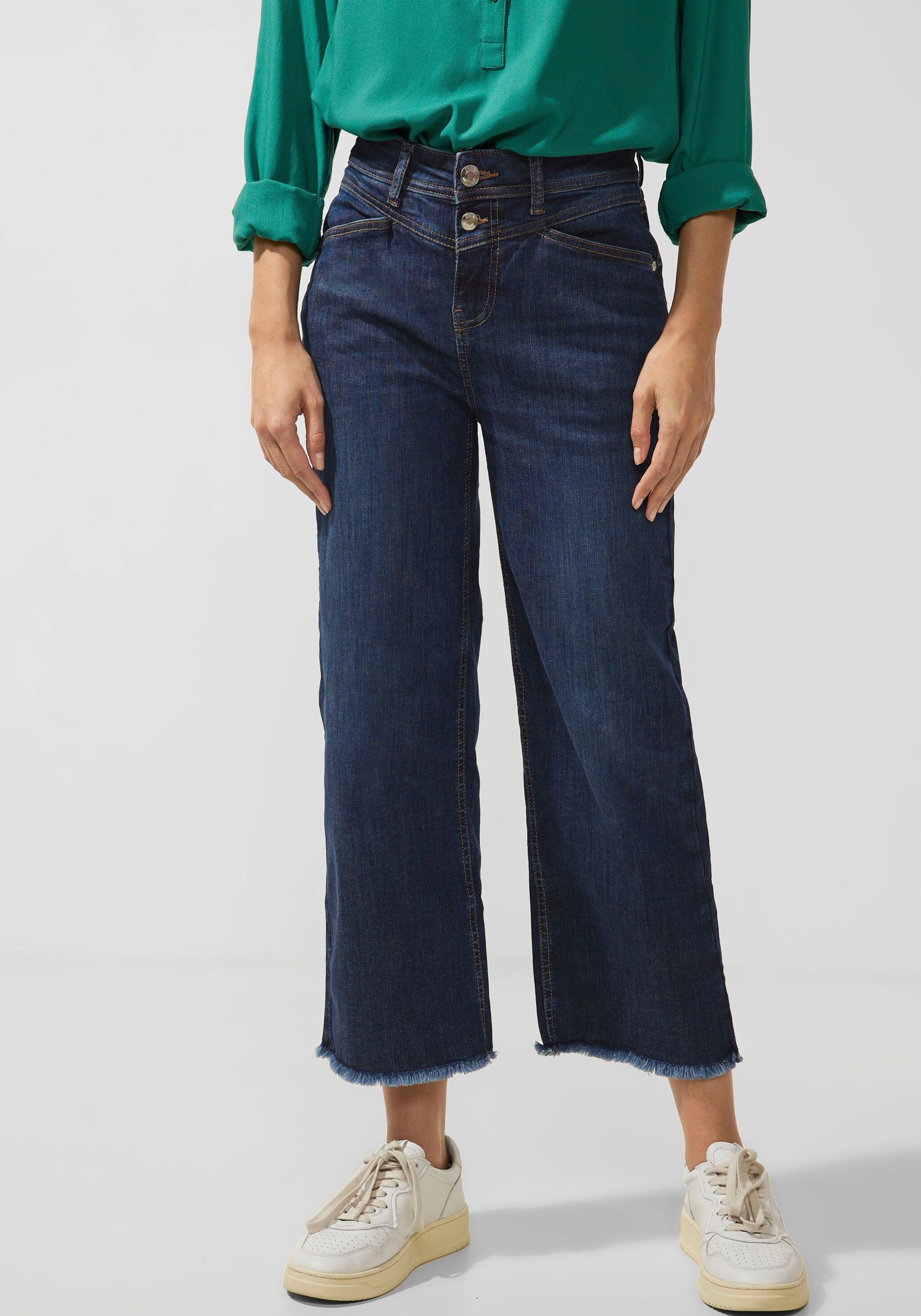 am zeitlos STREET dunkelblaue Ziernähten Jeans mit elegant macht das Modell Waschung Bund, Die ONE Weite und modischen