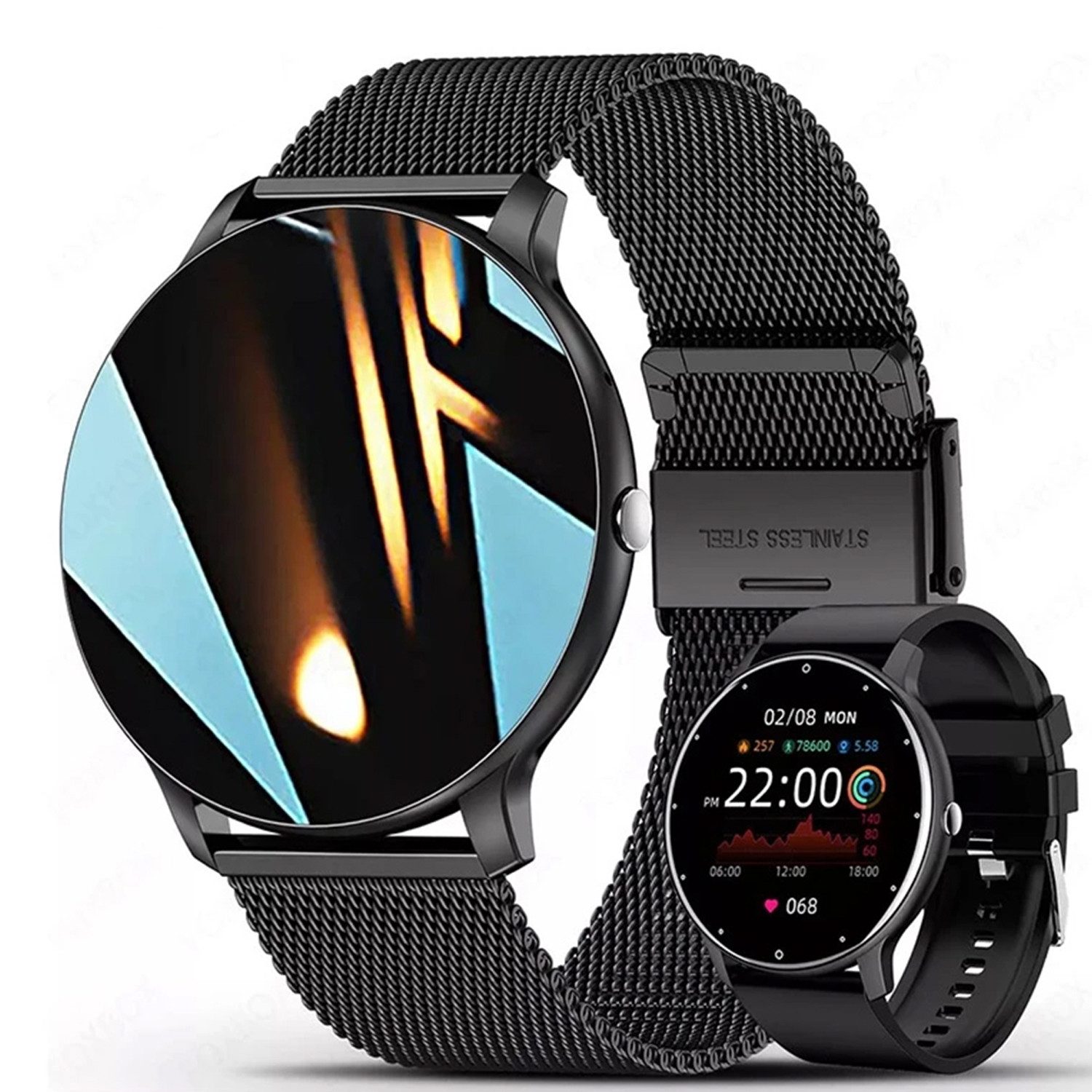 Refttenw Armbanduhr,Fitness Tracker Uhr für Damen Herren mit Anruffunktion Smartwatch set, 2 Arten von Riemen, IP67 wasserdicht