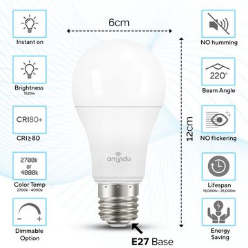 Amindu LED-Leuchtmittel, E27, warmweiß oder kaltweiß, 1521lm Sehr Hell ersetzt 100W Glühbirne, optional dimmbar, 6er Pack