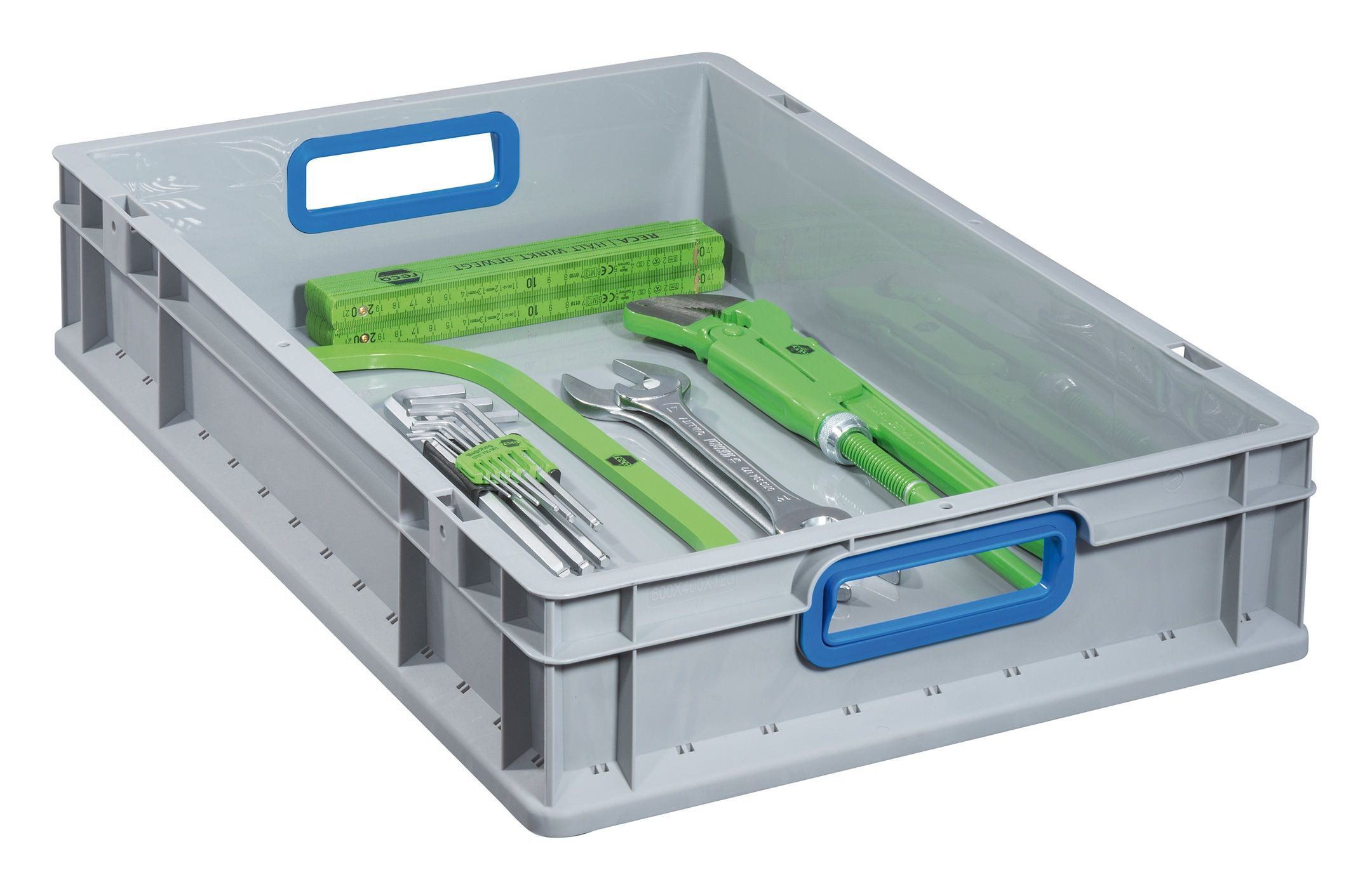 Allit Aufbewahrungsbox, EuroBox 412 Größe 400 x 300 x 120 mm Griffe offen grau / blau