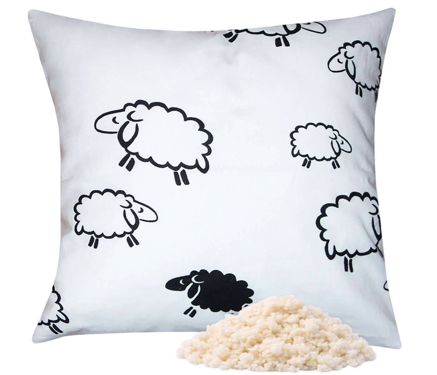 Heubergshop Naturfaserkopfkissen, Füllung: Schafwolle, Schurwolle, Bezug: 100% Baumwolle, Kissen 40x40cm Gefüllt mit Schafwollkügelchen (99/2)