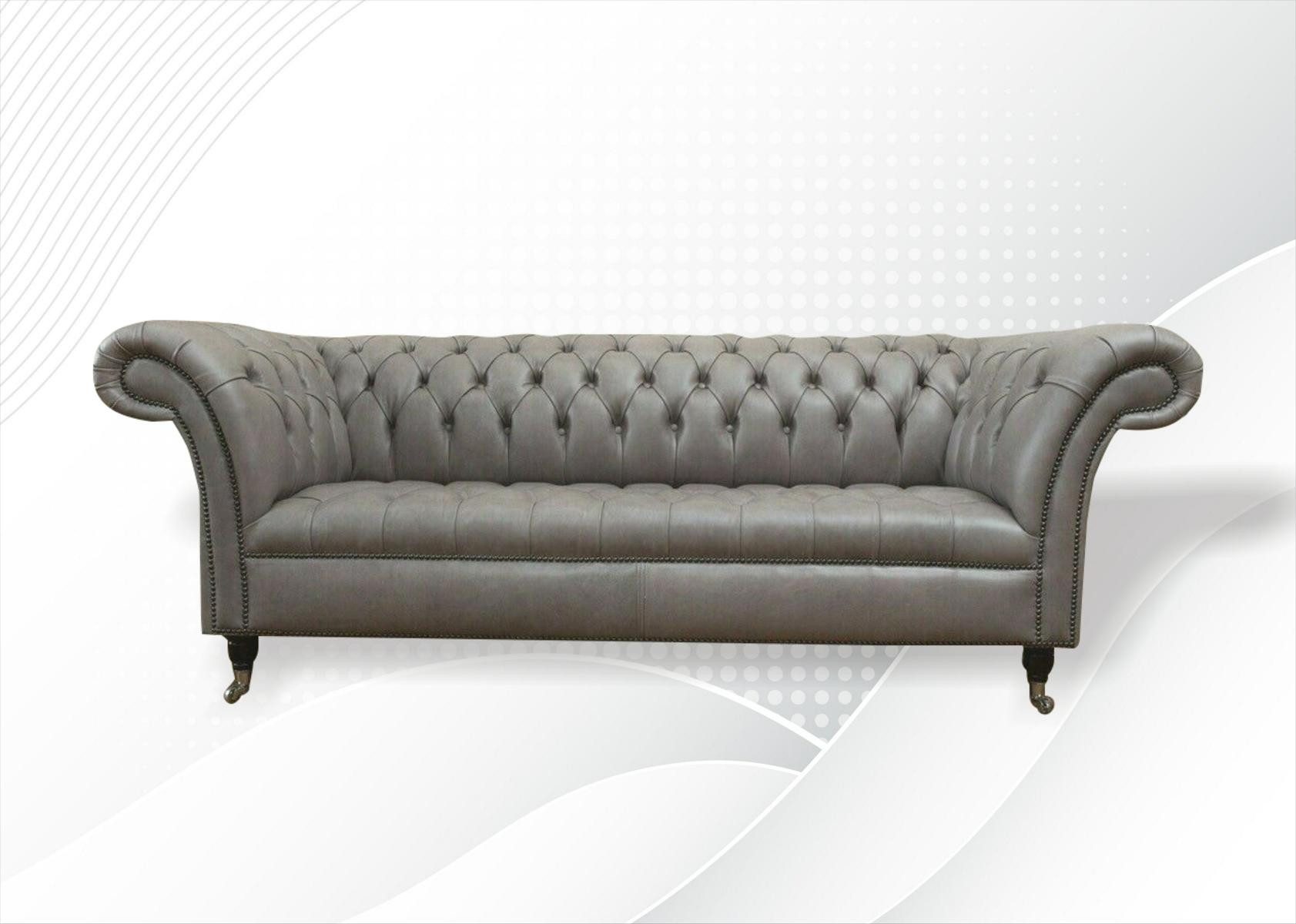 JVmoebel Chesterfield-Sofa Graues Chesterfield-Sofa aus Leder mit stilvollen Akzenten, Packung, Made in Europa
