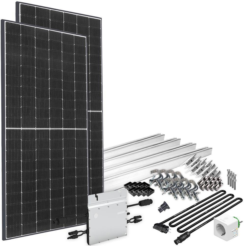 offgridtec Solaranlage Solar-Direct 830W HM-800, 415 W, Monokristallin, Schukosteckdose, 5 m Kabel, Montageset für Balkongeländer, Stromzähler