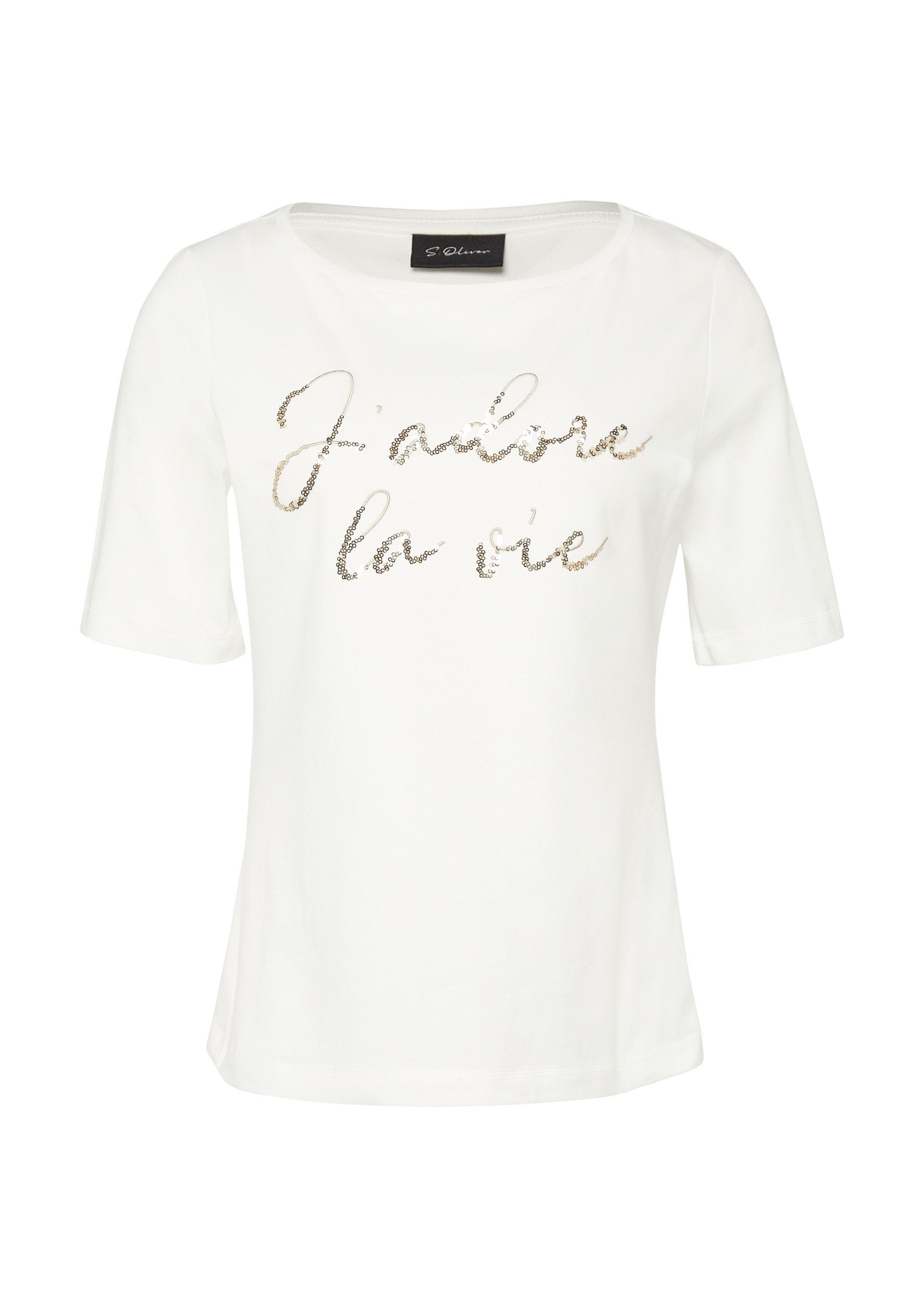 s.Oliver Kurzarmshirt T-Shirt T-Shirt aus Baumwollmix mit Pailletten-Schrif günstig online kaufen