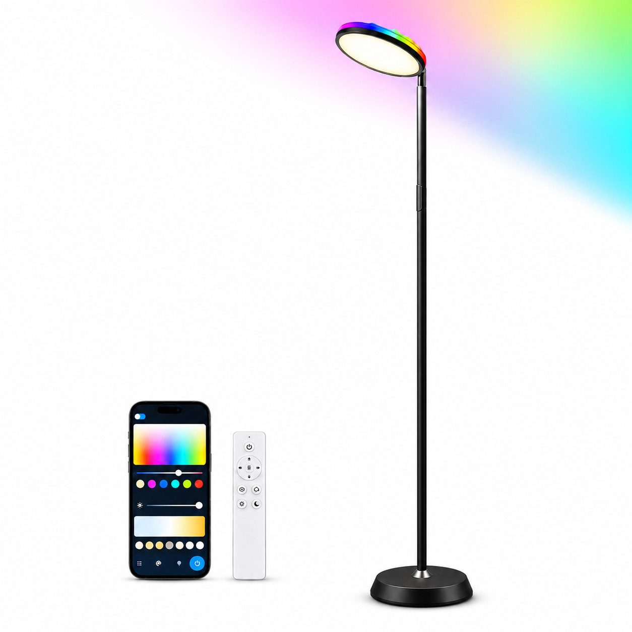 Diyarts LED Stehlampe, LED fest integriert, RGBW, 16 Millionen Farben, RGB, Sprach- & App-Steuerung, Effizient, Flexibler 360° Lampenkopf