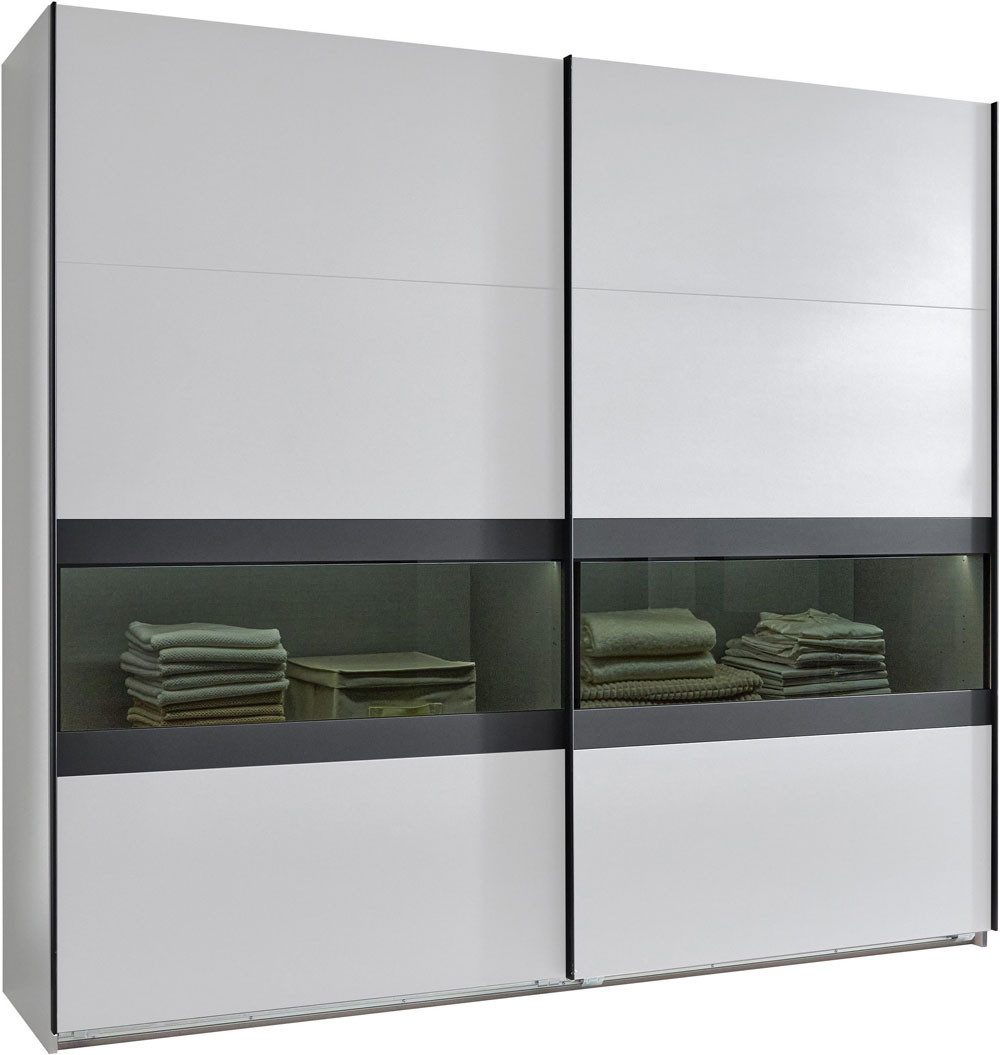 Wimex Schwebetürenschrank Easy Plus (2 Türen, mit Kleiderstangen, mit Einlegeböden, 1-St., moderne Optik, 2-türig) 180x65x236cm / weiß / Rauchglas - graphit
