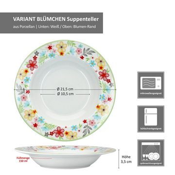 MamboCat Suppenteller 6x Variant Blümchen Suppenteller bunt tiefe Teller Pasta Salat Müsli