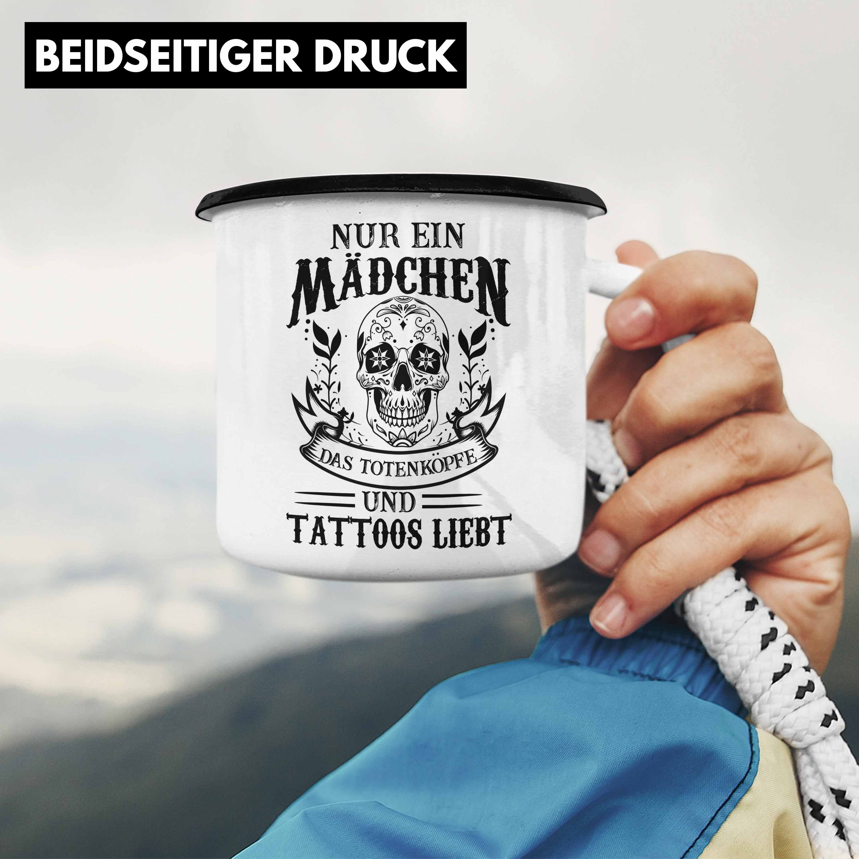 Trendation Tasse Tattoos Trendation KaffeeEmaille Emaille Tasse Tassen Frauen Tattoo Geschenk Schwarz - Totenkopf Tätowiererin Thermotasse Emaille