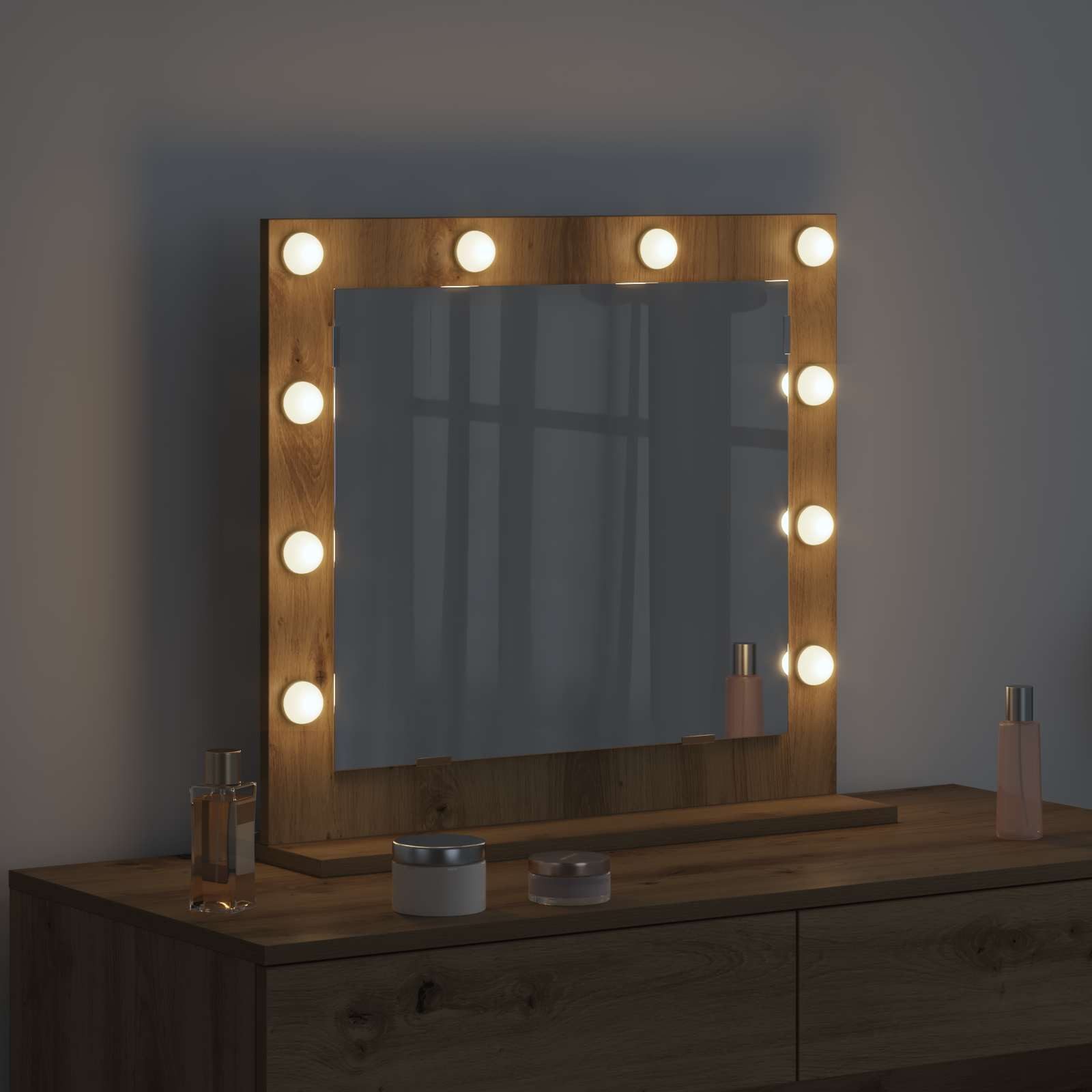 vidaXL Spiegel Waschtischspiegel Weiß 60 x 55 x 18 cm Glas und furniertes Holz (1-St)