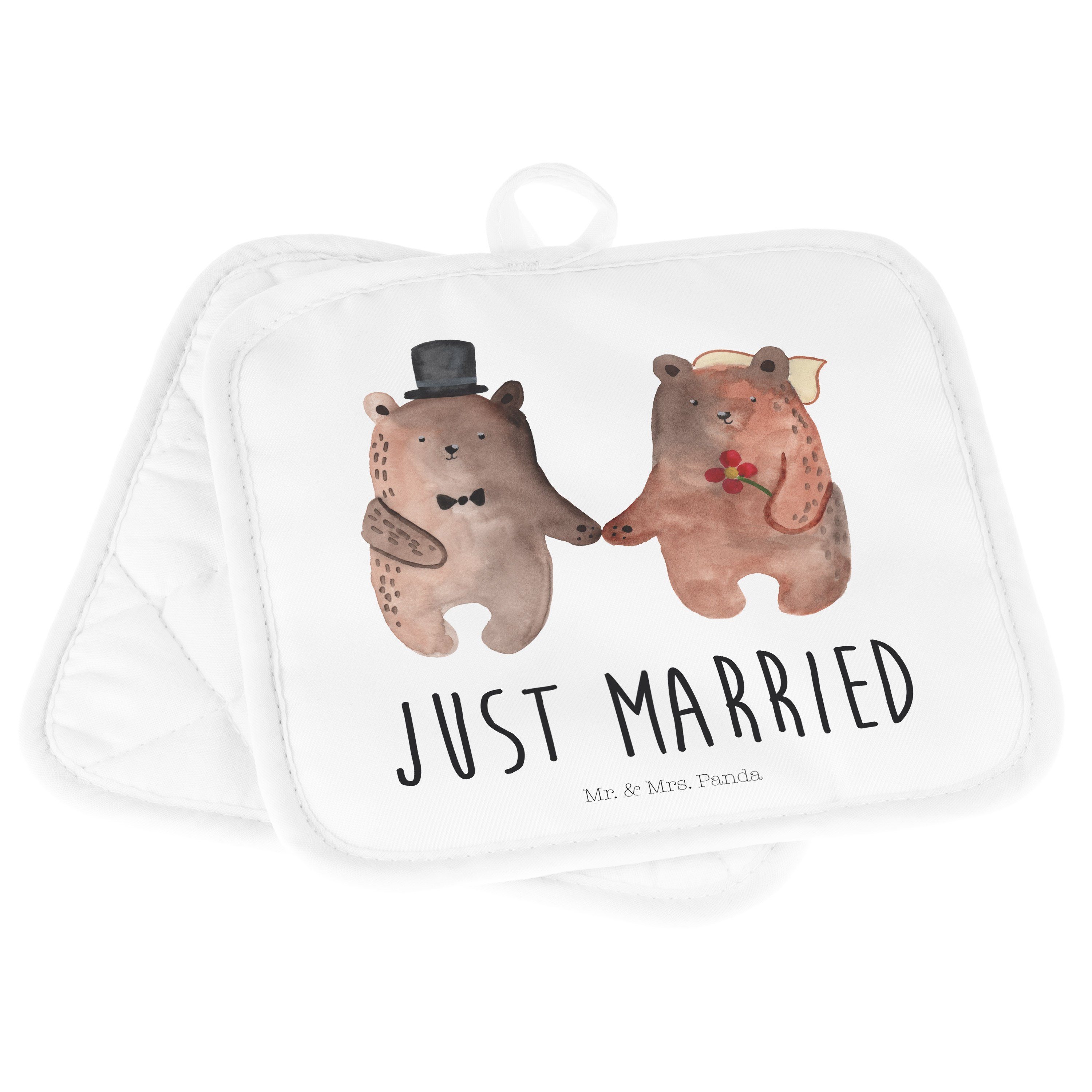 Mr. & Mrs. (1-tlg) - Weiß - Topflappen Heirat Bär Set, Bär Verheiratet Geschenk, Heirate, Panda Topflappen