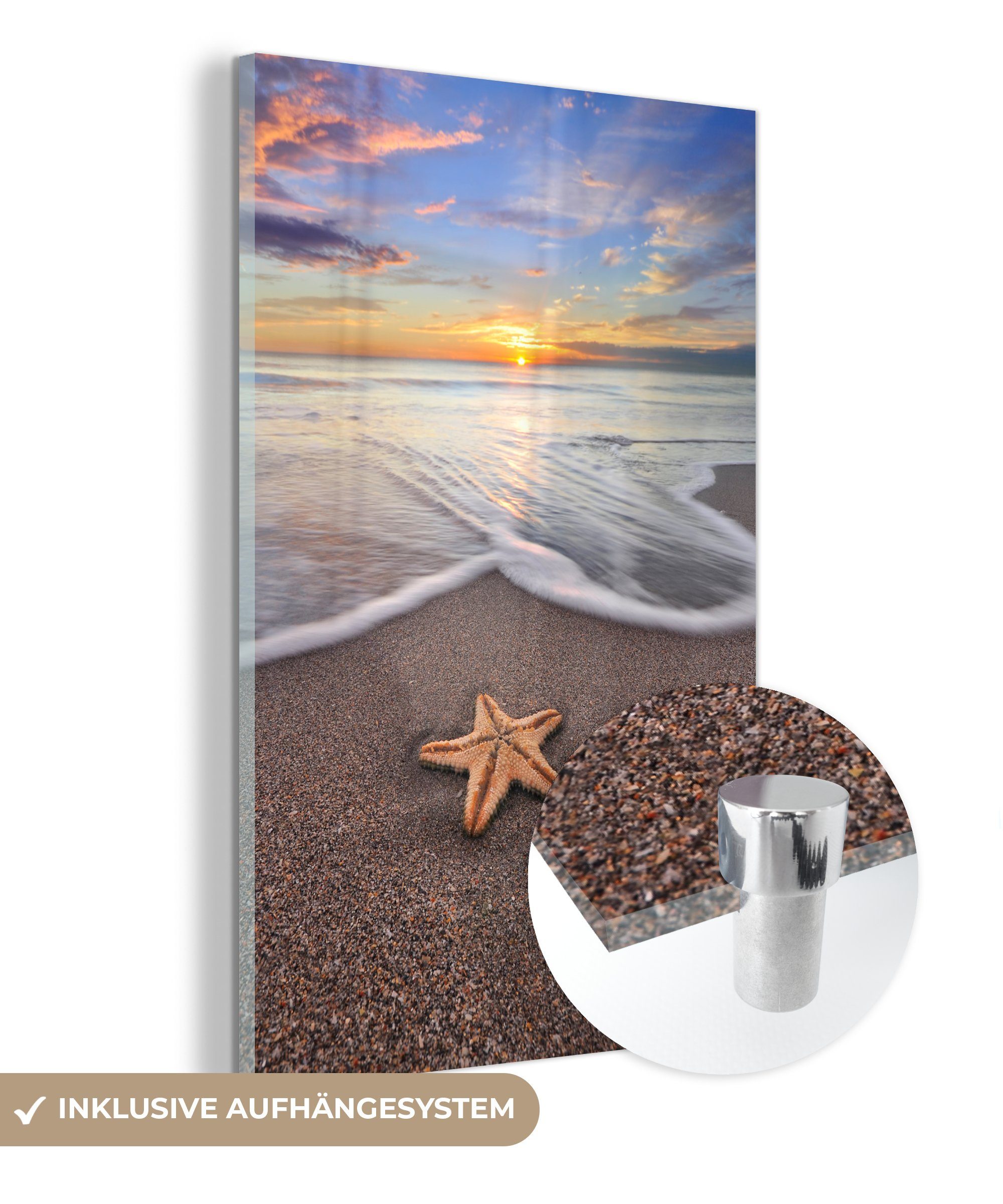 Glas - - St), - Wandbild - Sonne, Glas (1 Acrylglasbild Glasbilder Foto auf Bilder auf Seestern Wanddekoration MuchoWow Meer -