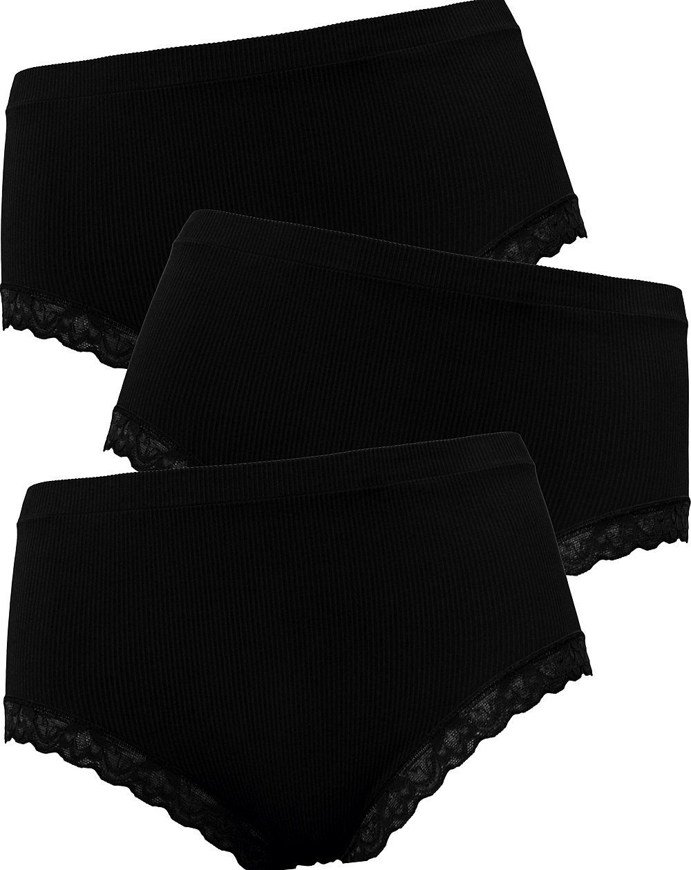 belmina High-Waist-Slip atmungaktive Seamless-Spitzen-Slips schwarz mit perfektem Sitz 3-St) (Spar-Pack