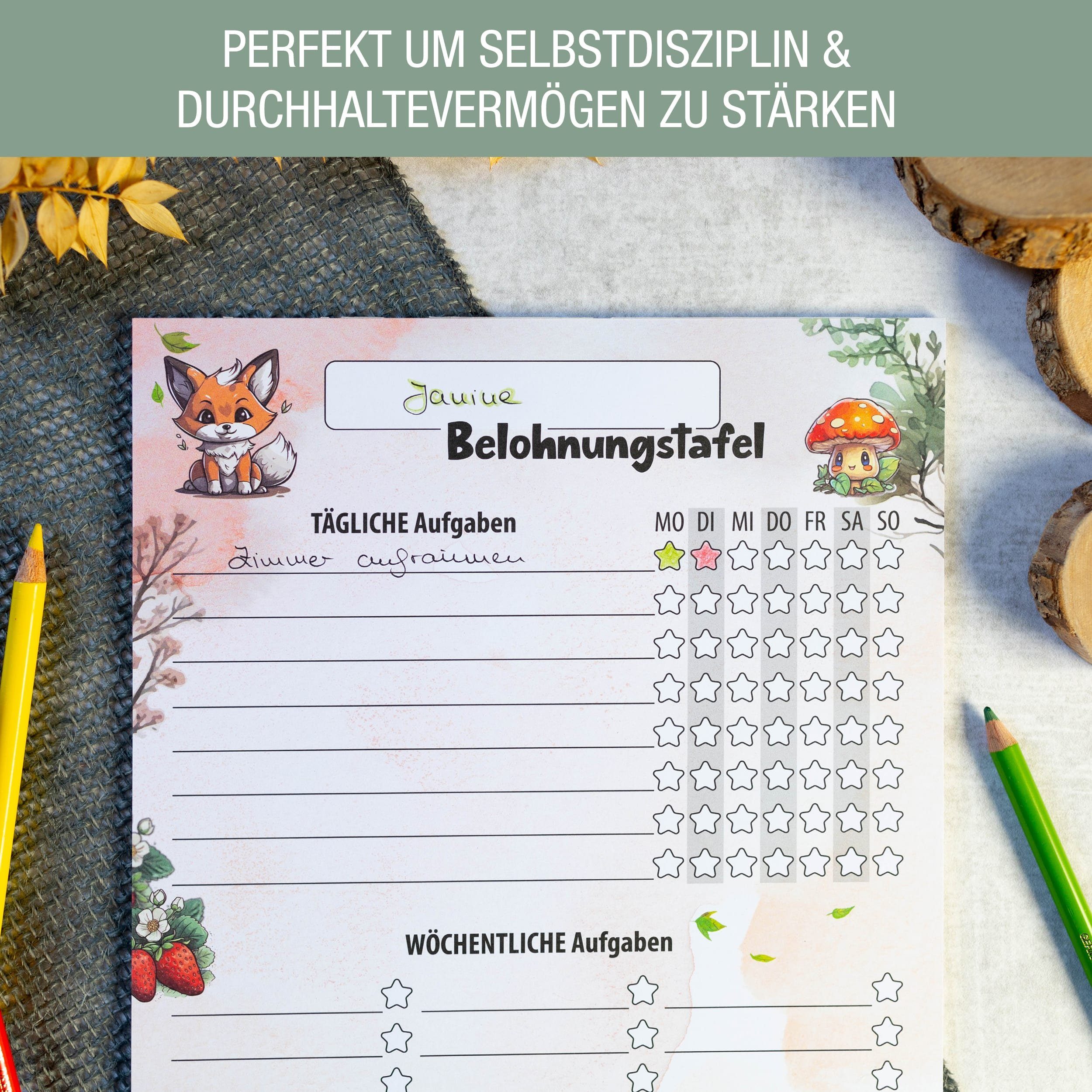 TOBJA Notizblock Belohnungstafel Kinder A4 Block Waldtiere, Motiviert Kinder ab 3 Belohnungssystem – Bild 4 von 5