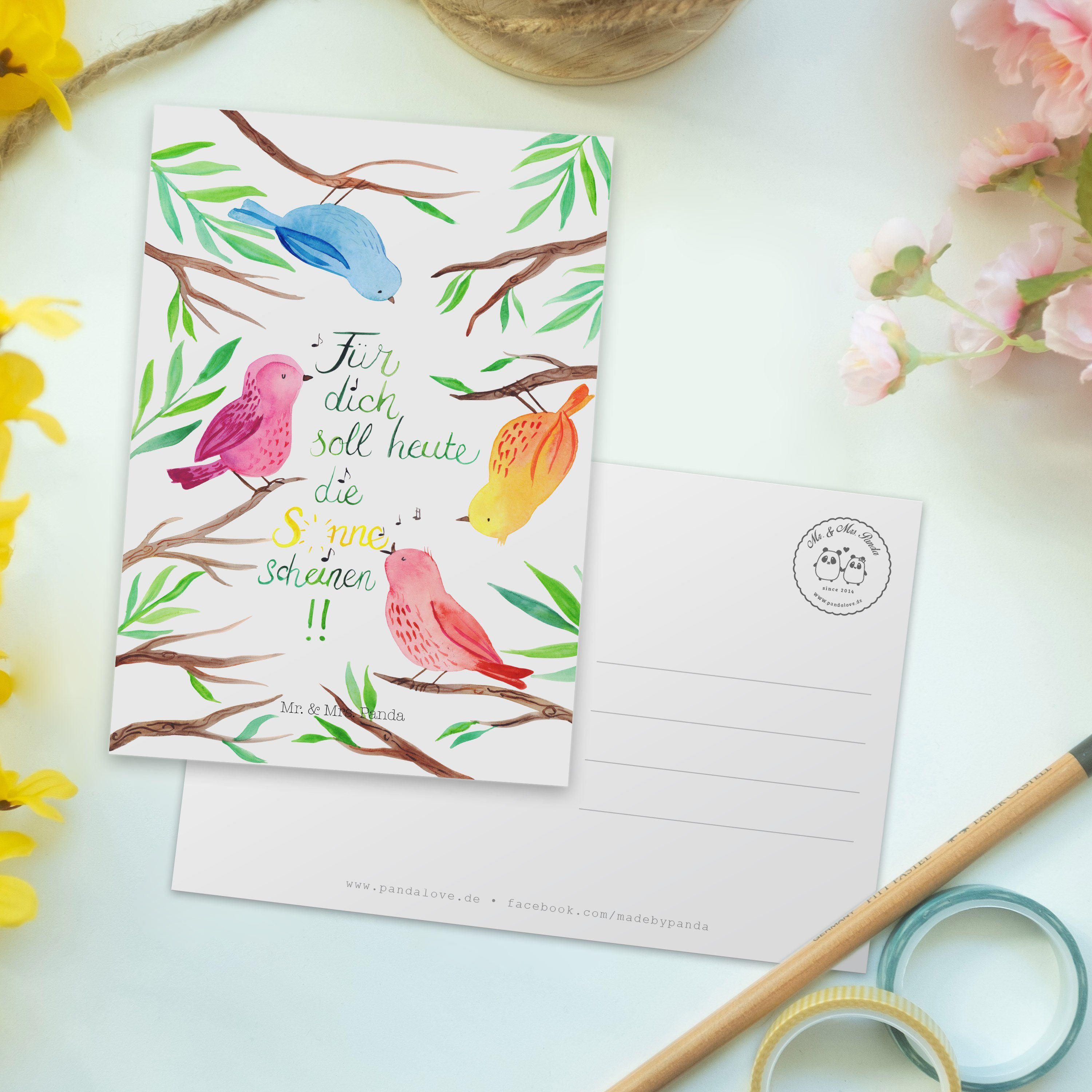 Vögel Frühlings & - positive Postkarte Sonne Mrs. Botschaft Mr. Panda Deko, Grußkarte, Geschenk,