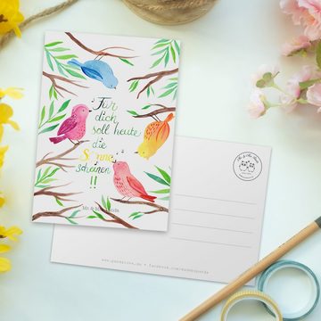 Mr. & Mrs. Panda Postkarte Vögel Sonne - Geschenk, Einladungskarte, Frühlings Deko, positive Bot, Hochglänzend veredelt