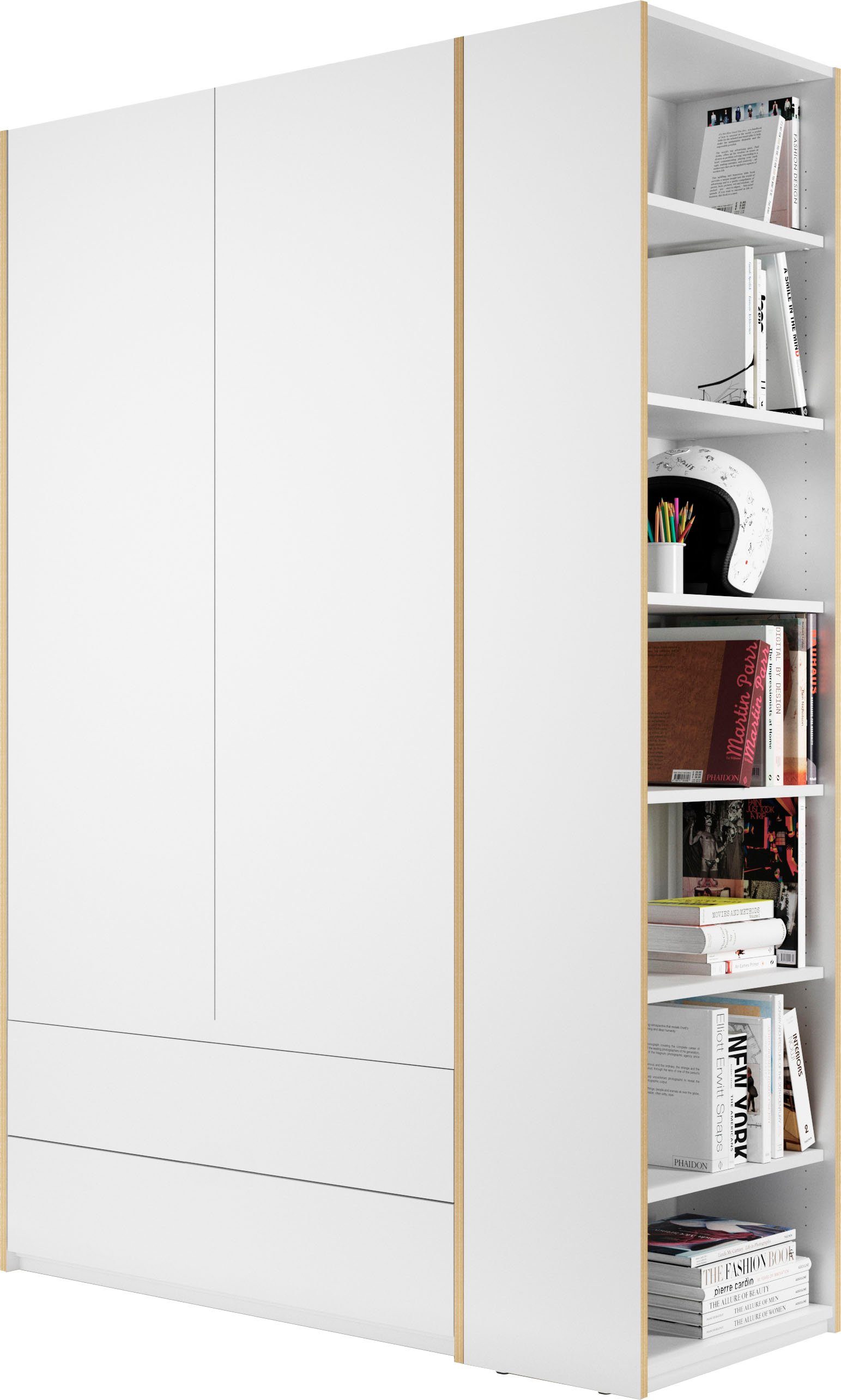 Schubladen, Plus Variante oder weiß/birke SMALL 1 LIVING weiß/birke 2 rechts Modular Kleiderschrank geräumige Müller montierbar links | Anbauregal