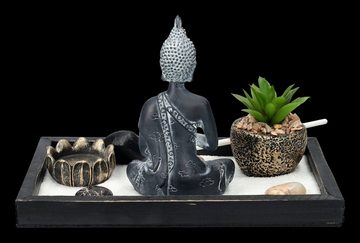 Figuren Shop GmbH Dekofigur Buddha Figur mit Zen Garten schwarz-grau - Fantasy Dekoration Dekofigur