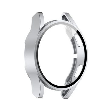 Wigento Smartwatch-Hülle Für Samsung Galaxy Watch 4 44mm Smart Hülle + Hart Glas Silber Etuis Cover Tasche