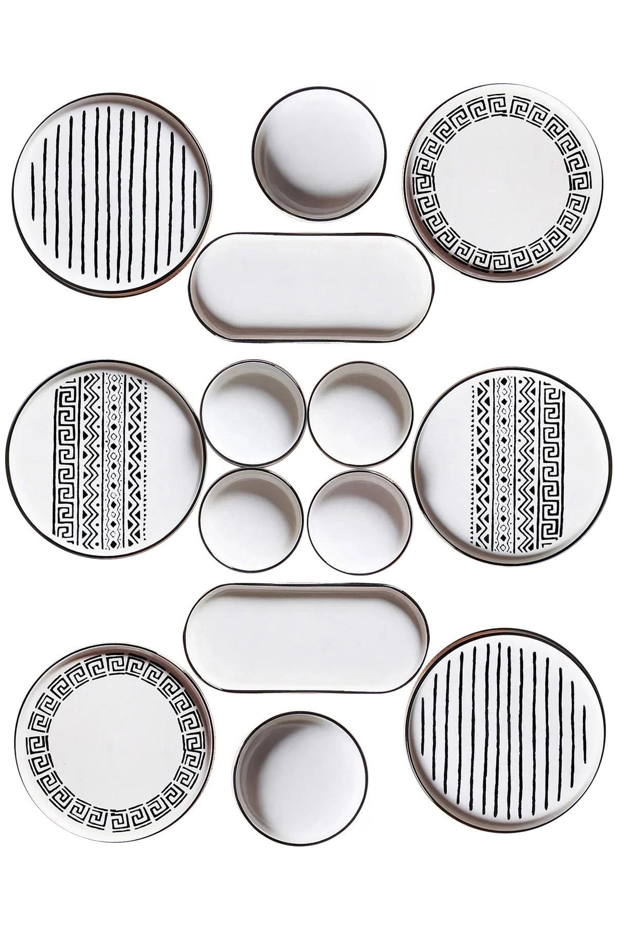 Hermia Concept Frühstücks-Geschirrset 6 Tellern, 2 Platten und 6 Schüsseln Dieses Set 100 % Keramik (14-tlg), 6 Personen, Keramik, Steinzeug, spülmaschinenfest und mikrowellengeeignet