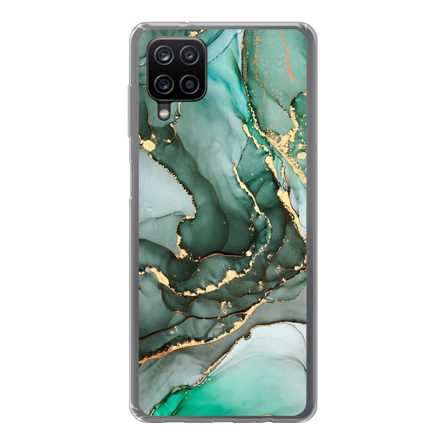 MuchoWow Handyhülle für Samsung Galaxy A12 Gold - Marmor - Grün - Luxus - Marmoroptik - Gr, Smartphone-Bumper, Print, Handy Schutzhülle Dünn