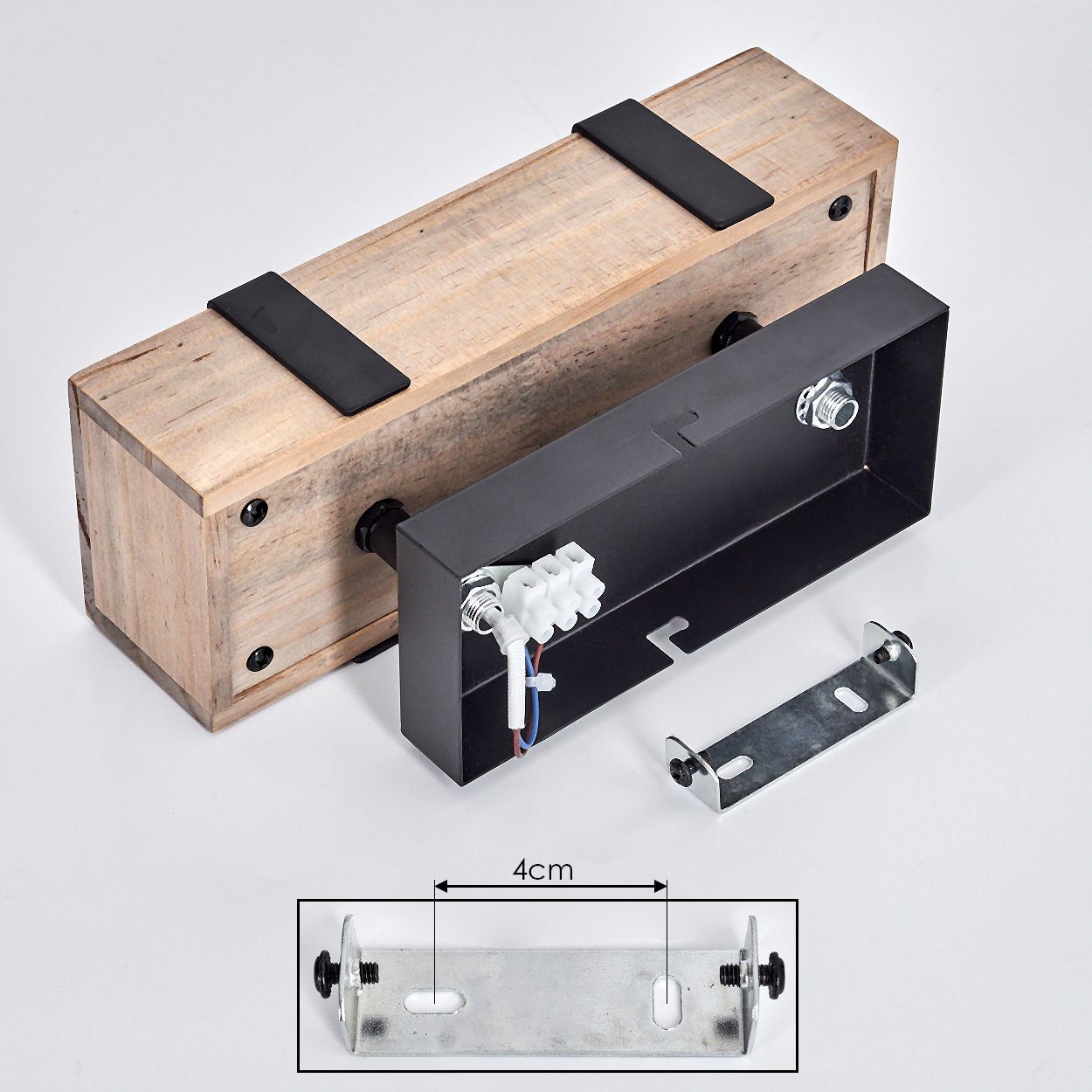 hofstein Deckenleuchte moderne Deckenlampe aus Metall/Holz in Schwarz/Natur, ohne Leuchtmittel, im industrial Design mit Holzbalken, 1 x E27, ohne Leuchtmittel – Bild 5 von 5