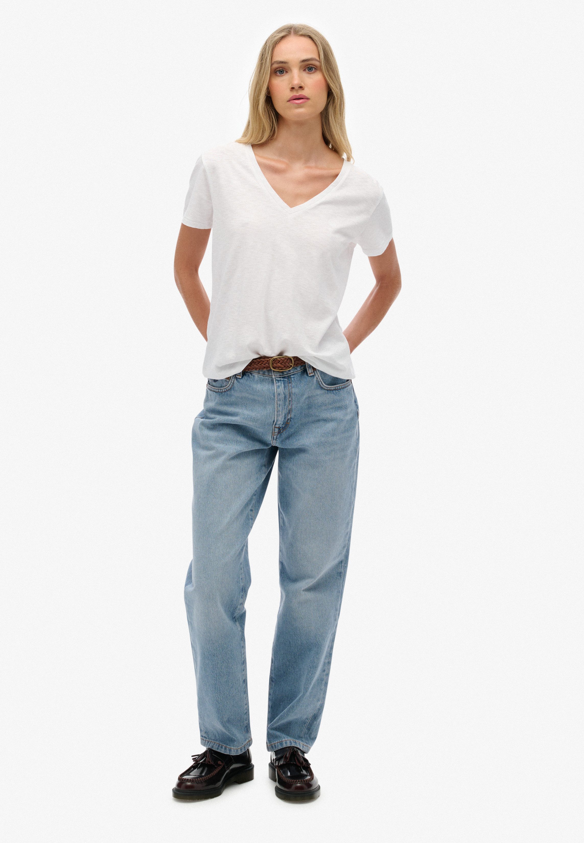 Superdry T-Shirt STUDIOS SLUB EMB VEE TEE Baumwollmischung, relaxed fit