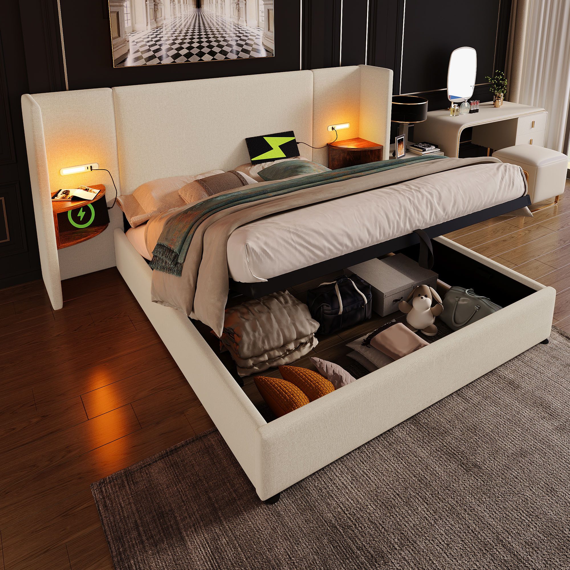 Ulife Polsterbett Doppelbett Stauraumbett Hydraulisches Funktionsbett günstig online kaufen