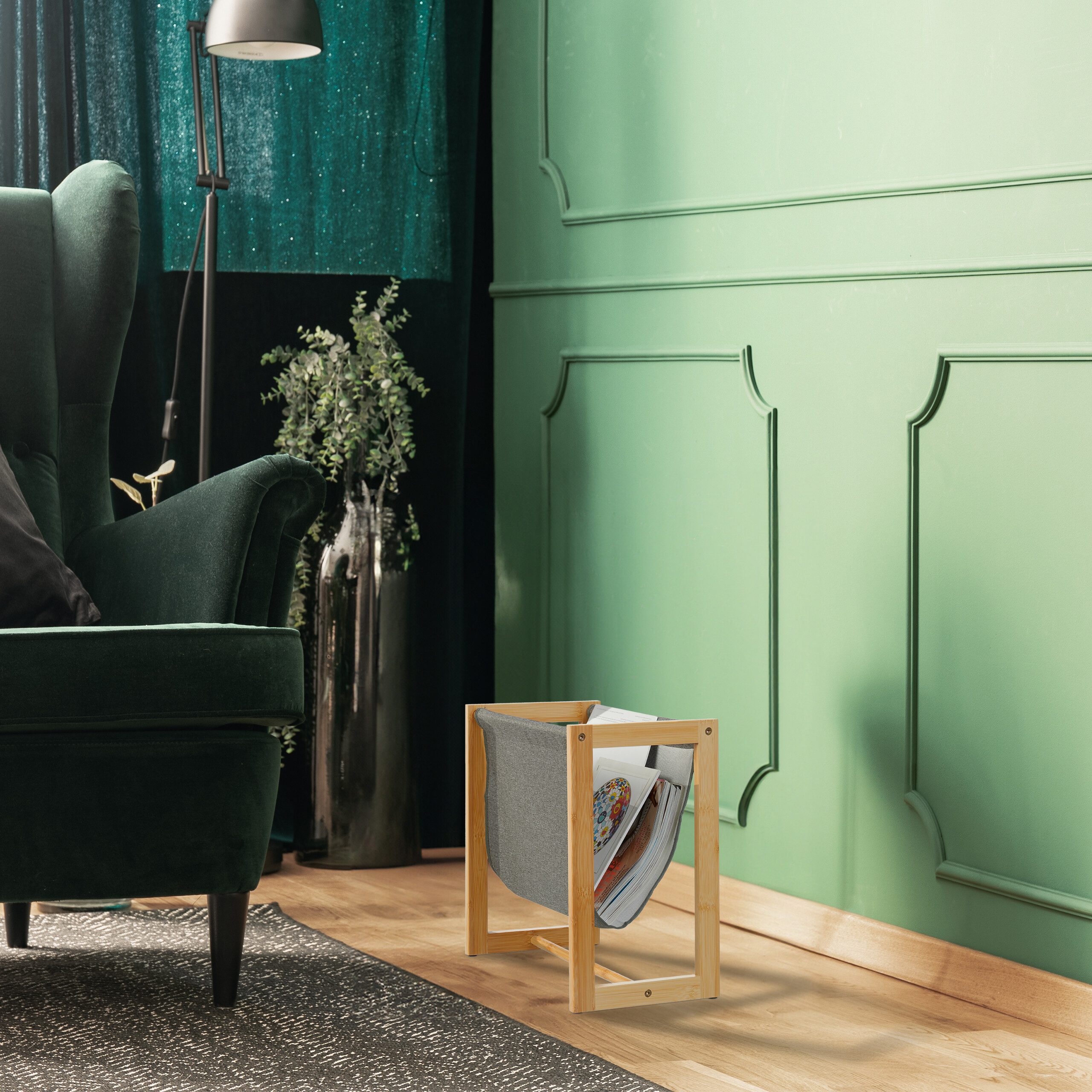 relaxdays Zeitungsständer Zeitschriftenhalter Bambus & Stoff