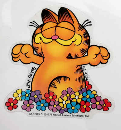 Fenstersticker Durchsichtiger orig. 1978er Garfield Blumen Flower Gute Laune Glück Sticker Aufkleber 8 cm, Disney