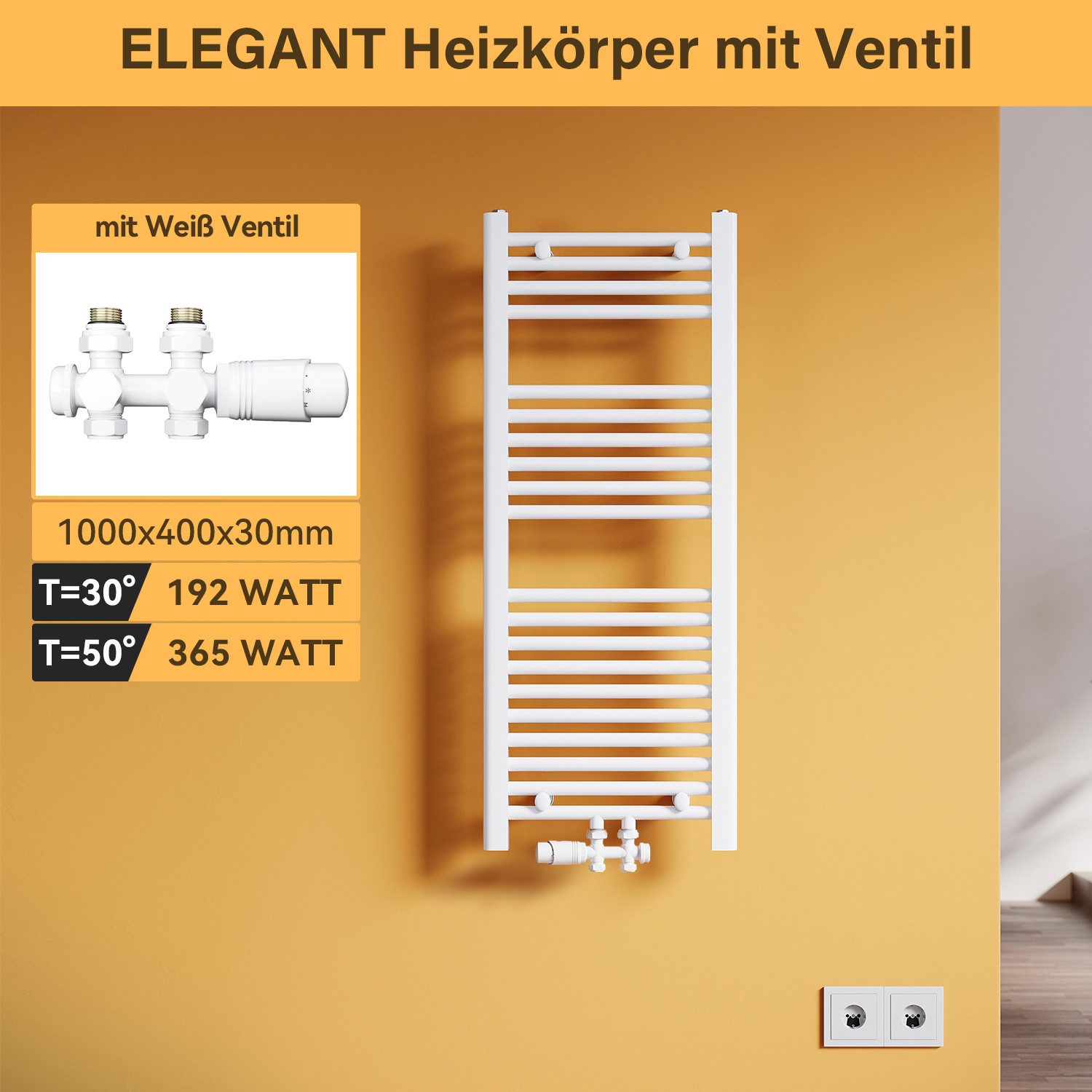 SONNI Badheizkörper Handtuchtrockner Handtuchwärmer Mittelanschluss, Weiß, günstig online kaufen