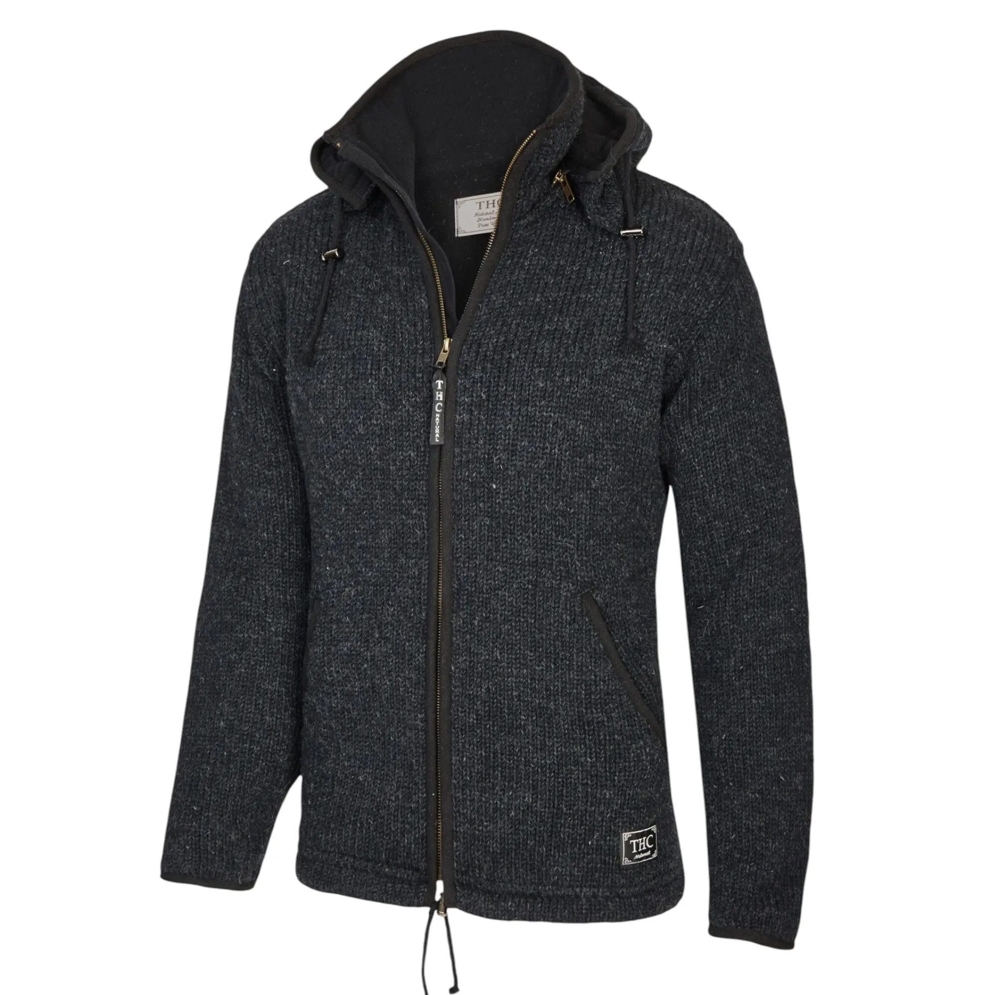 THC Natural Line Strickjacke THC Schafwollstrickjacke anthrazit 509 (1 Stück, 1-tlg., 1 Stück) Strickjacke mit abnehmbarer Kapuze