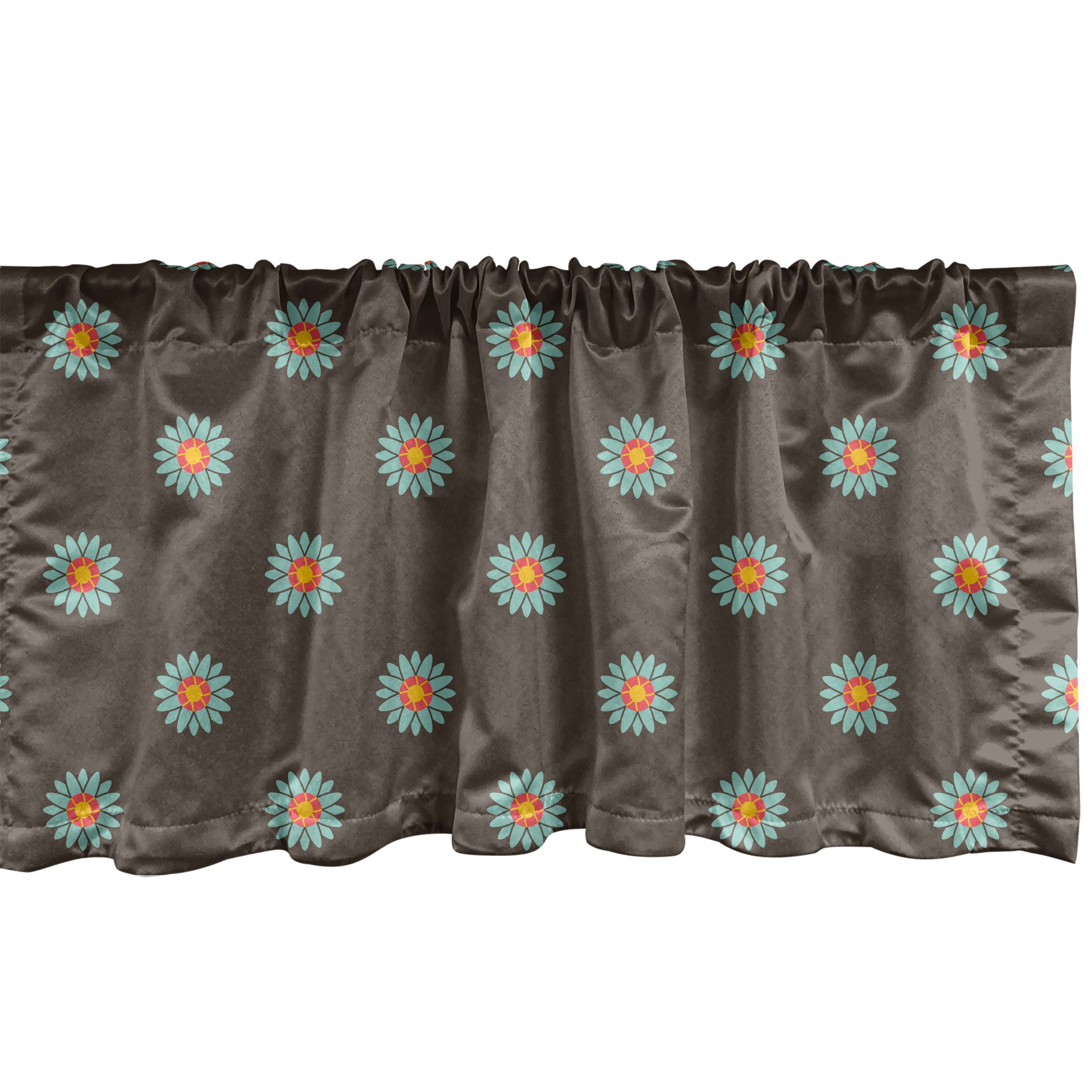 Scheibengardine Vorhang Volant für Küche Schlafzimmer Dekor mit Stangentasche, Abakuhaus, Microfaser, Gelb Braun Einfache Retro Blumen