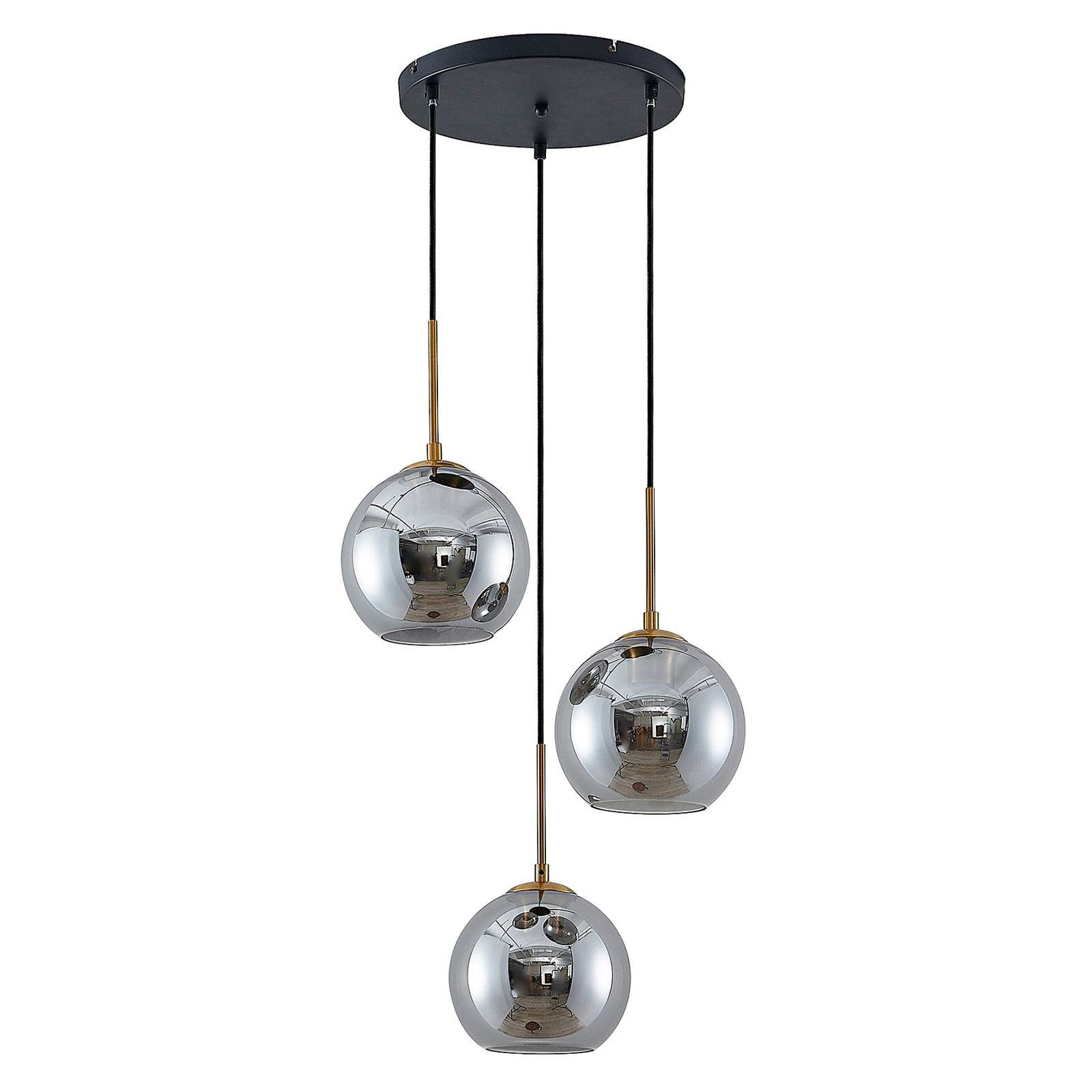 Lindby Hängeleuchte Jurian, dimmbar, Leuchtmittel nicht inklusive, Modern, Stahl, Glas, bronze, rauchgrau, 3 flammig, E27, Deckenlampe