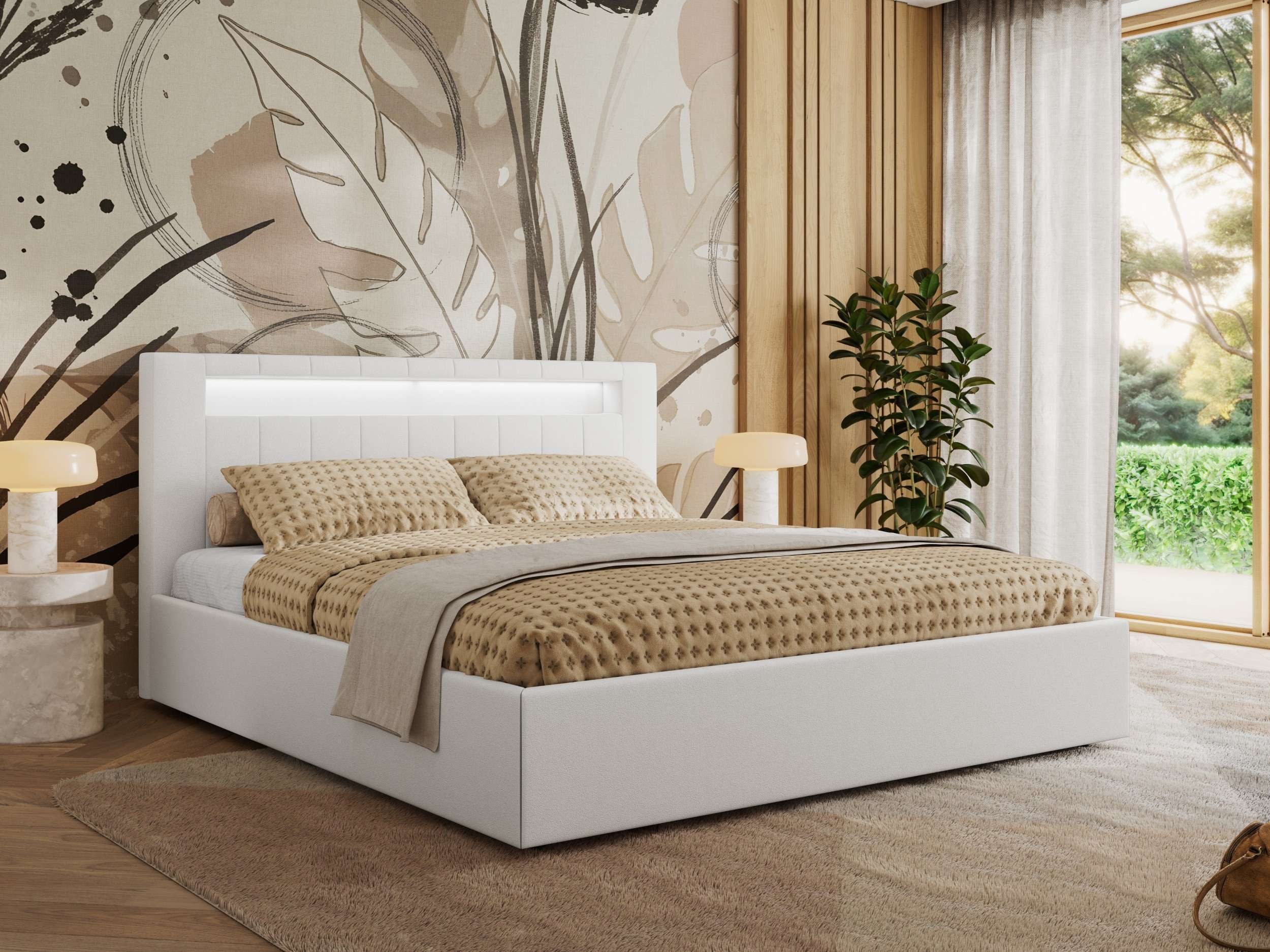 MKS MEBLE Polsterbett GOLD 5 Classic (Bett, Bett mit Bettkasten & LED-Kopfteil), Lattenrost integriert, 140–200x200 cm