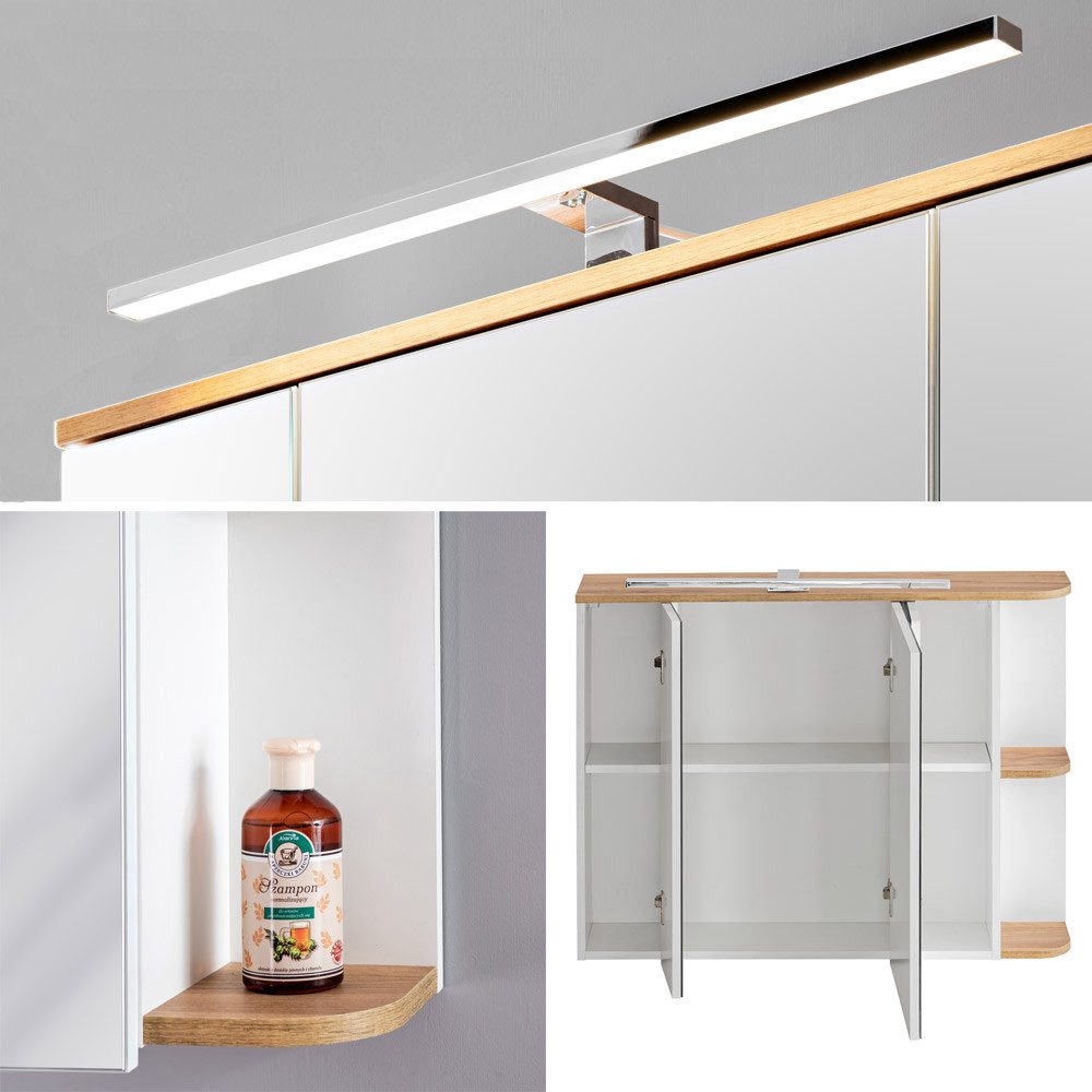 Lomadox Spiegelschrank CAMPOS-56 Badezimmer mit LED, weiß mit Wotaneiche, B/H/T: ca. 94/76/20 cm