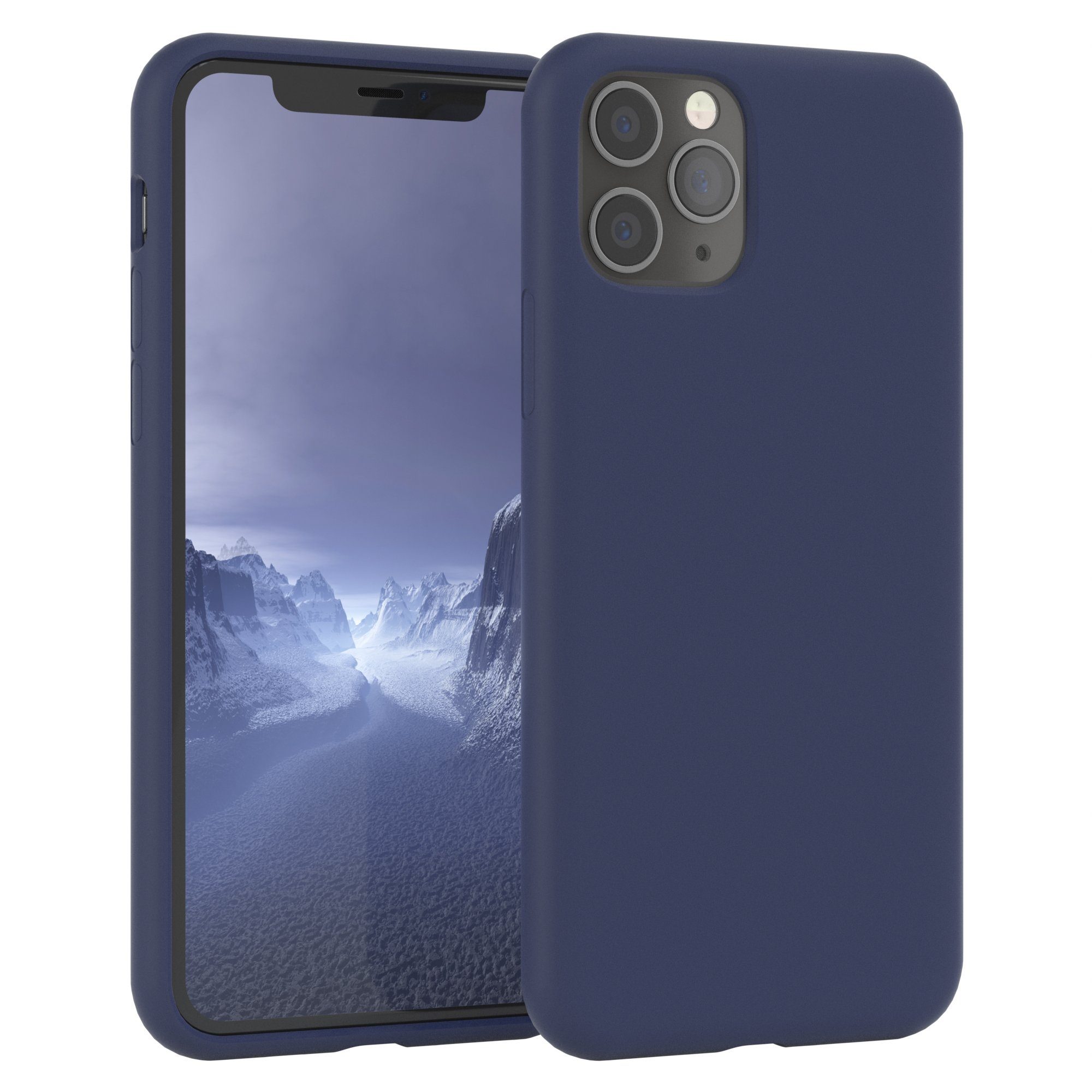 EAZY CASE Handyhülle Premium Silikon Case für Apple iPhone 11 Pro 5,8 Zoll, Handy Softcase Hülle Silikon mit Displayschutz Case Blau / Nachtblau