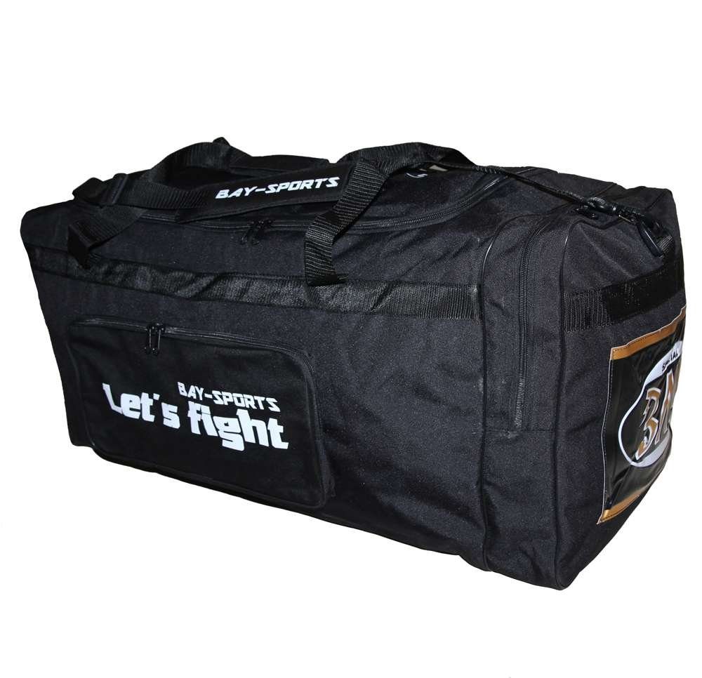 BAY-Sports Sporttasche Let´s Fight Trainingstasche Sport groß Boxen Kampfsport Kickboxen MMA (Nylon wasserabweisend, Gold Emblem), 80 cm, 100 Liter, Präge Logo Embossed, XXL, Muay Thai, Fighting Wear