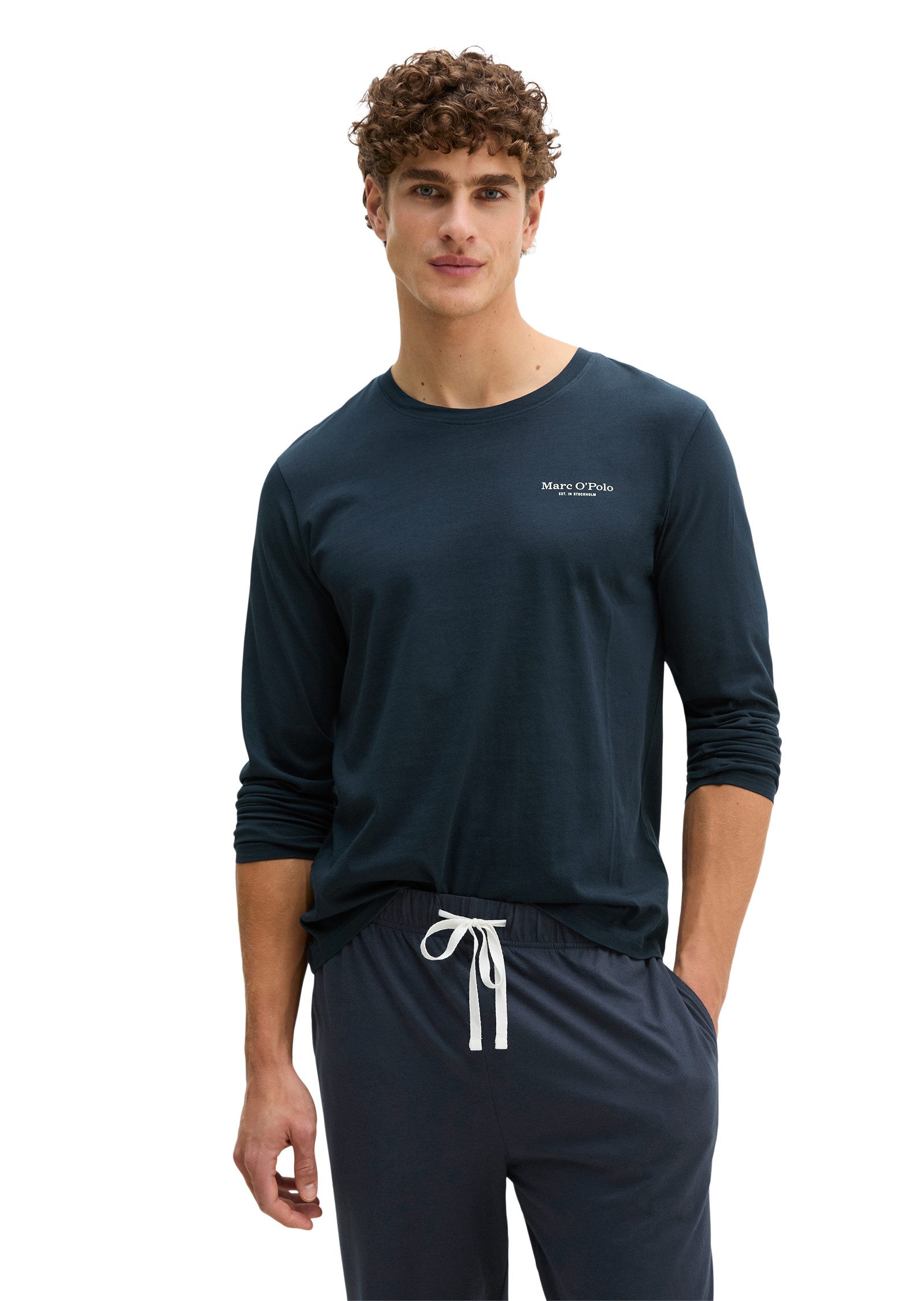 Marc O'Polo Pyjamaoberteil Mix N Match Cotton mit langen Ärmeln und Rundhalsausschnitt